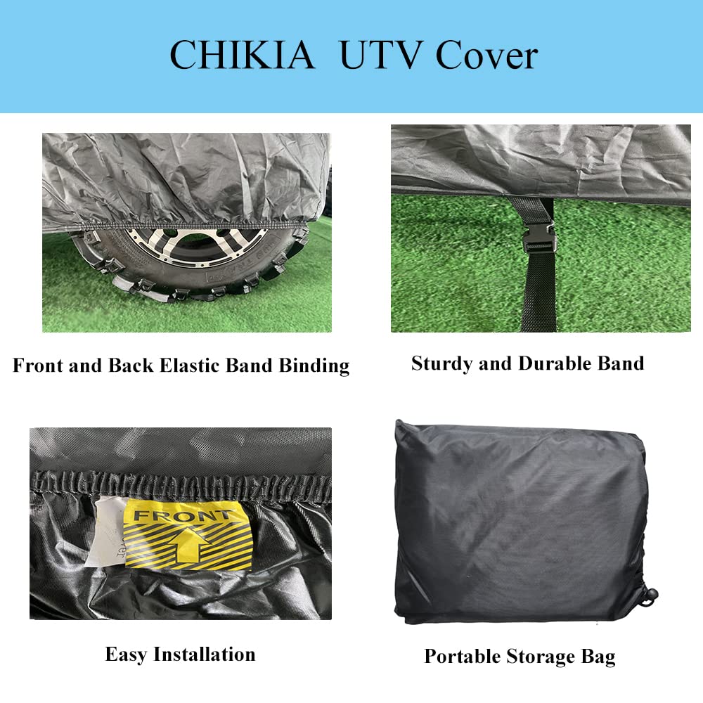 Chikia 420D Heavy Duty 2-3 Seater Utv Cover For Hisun Axis Massimo 400 450 500 550 700 750 Tboss,Coleman,Cfmoto,Yamaha Bms Ranch Pony Stallion 500 600 Waterproof Windproof Dustproof With Storage Bag