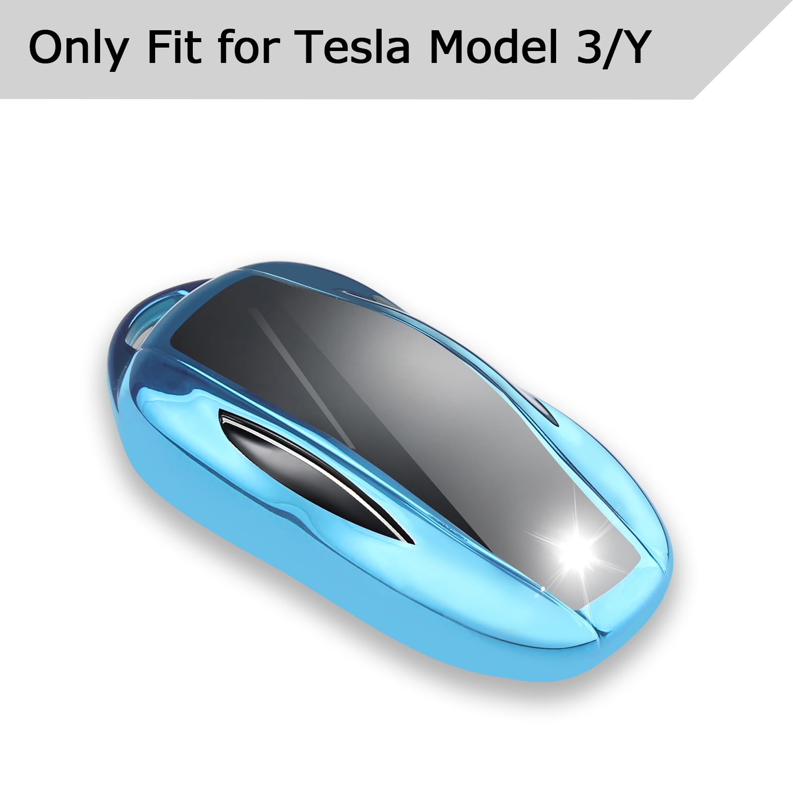 Qbuc For Tesla Key Fob Cover With Keychain Soft Tpu Protection Case Compatible With Tesla Model 3 / Y (Blue)