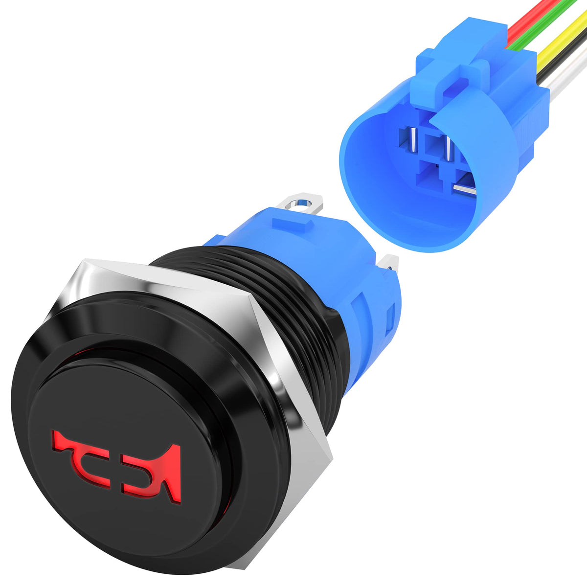 DaierTek Horn Switch 12V 16MM Marine Horn Switch Red LED Lighted Horn Button Switch momentary 12 Volt Speaker Stainless Steel Wa