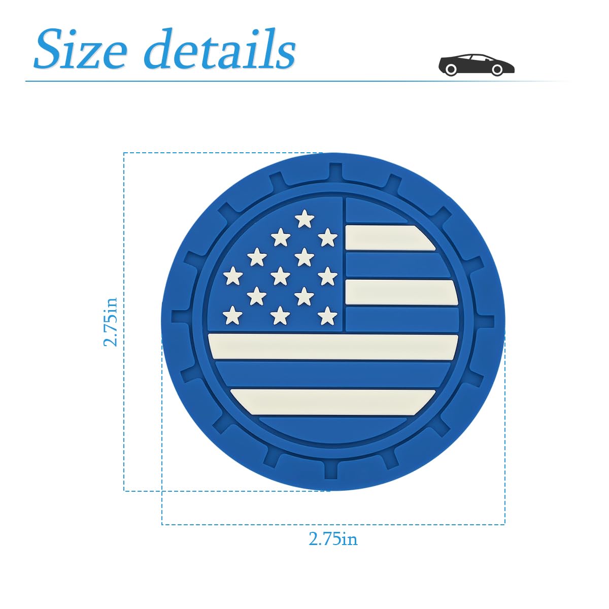 Auceli 4 Pack Car Cup Holder Coasters, American Flag Us Flag Insert Car Cup Coaster, 2.75 Inch Anti Slip Shockproof Embedded Dri