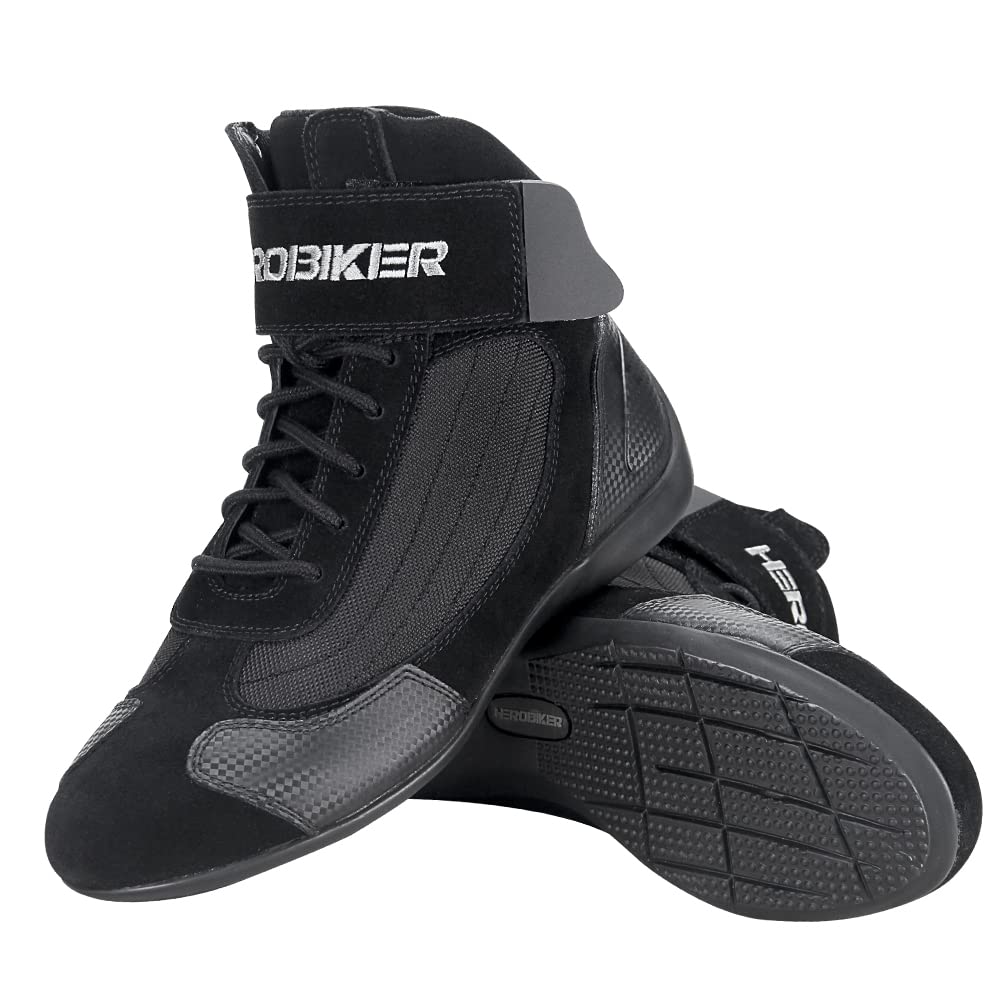 Herobiker Motorcycle Combat Boots Racing Hiking Outdoor Work Mid Ankle Shoes For Men Black