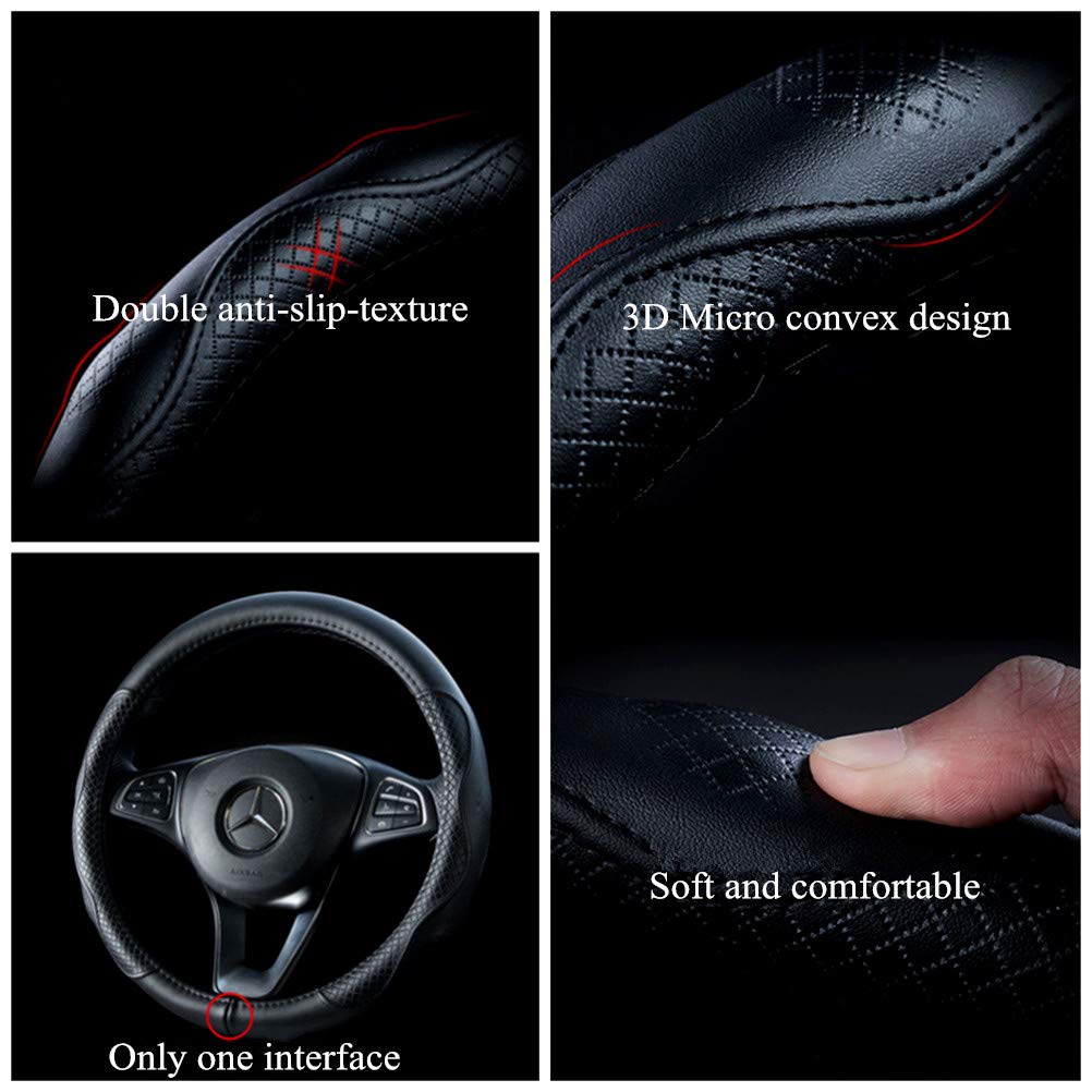 Brown Wheel Cover Cowhide Steering Wheel Cover Brown Leather Car Steering Wheel Cover Universal Size M / 15Inch Fit Car/Auto/Suv