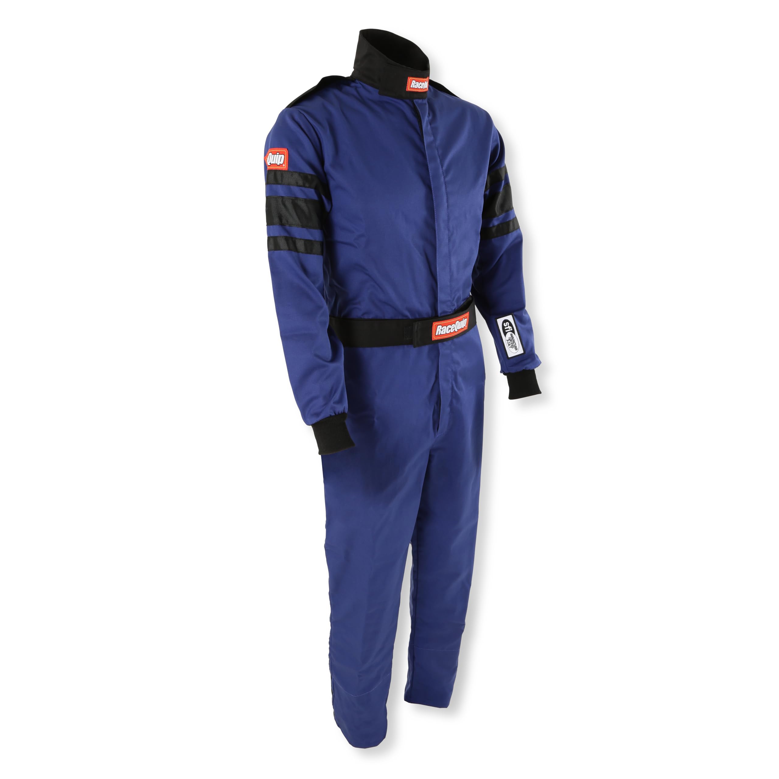 Racequip 110023Rqp 110 Series 1-Pc Driving Suit Sfi 3.2A/1 Blue/Black Stripe Medium