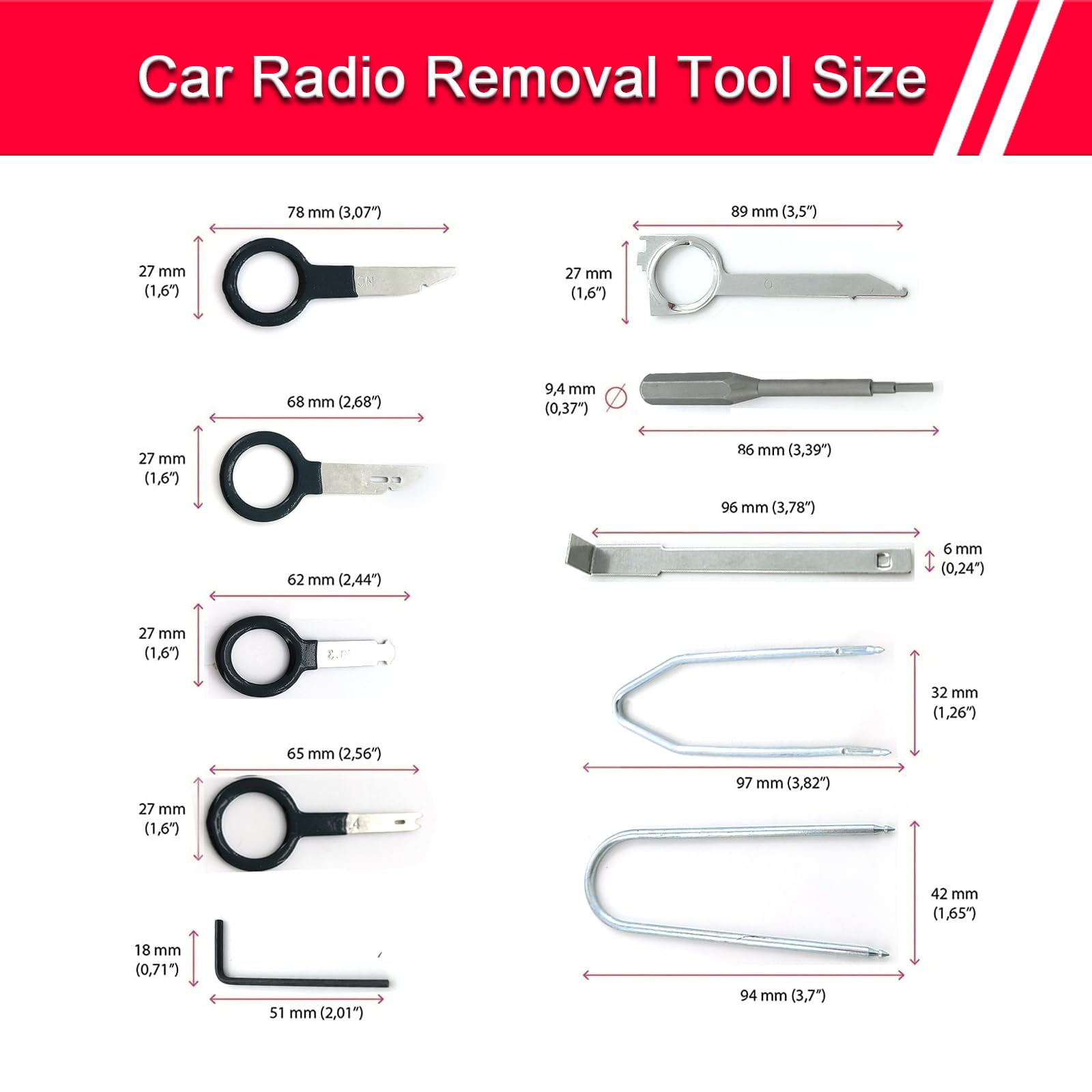 Radio Removal Tool Key And Removal Pry Tool Kit Universal Stereo Cd Player Removal Key Kit For Most Car And Truck Stainless Stee
