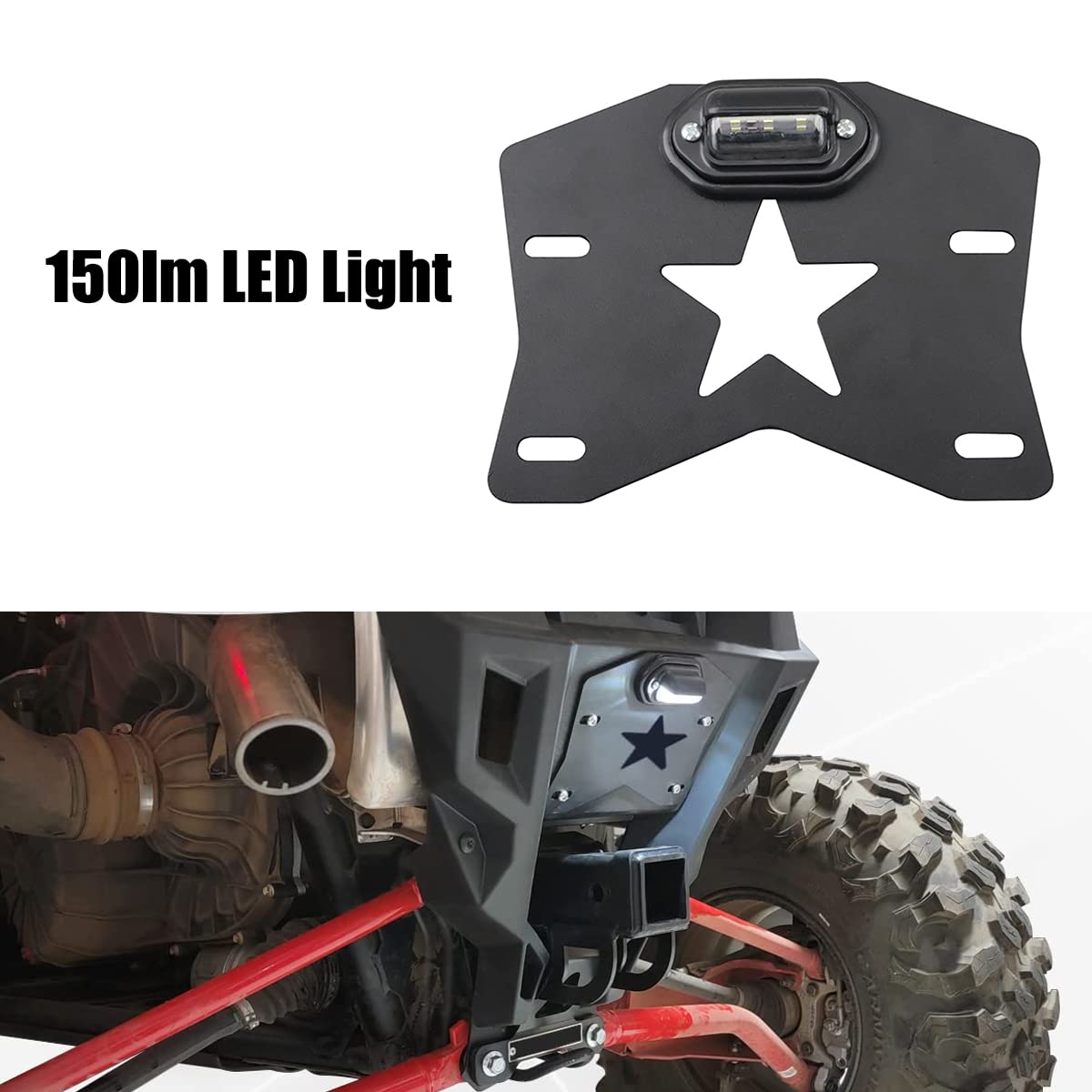 Pikioraz Utv License Plate Bracket, Rzr License Plate Holder With Led Light, Aluminum Universal License Plate Frame Mount For Polaris Rzr, Can Am Maverick X3, Kawasak, Golf Cart