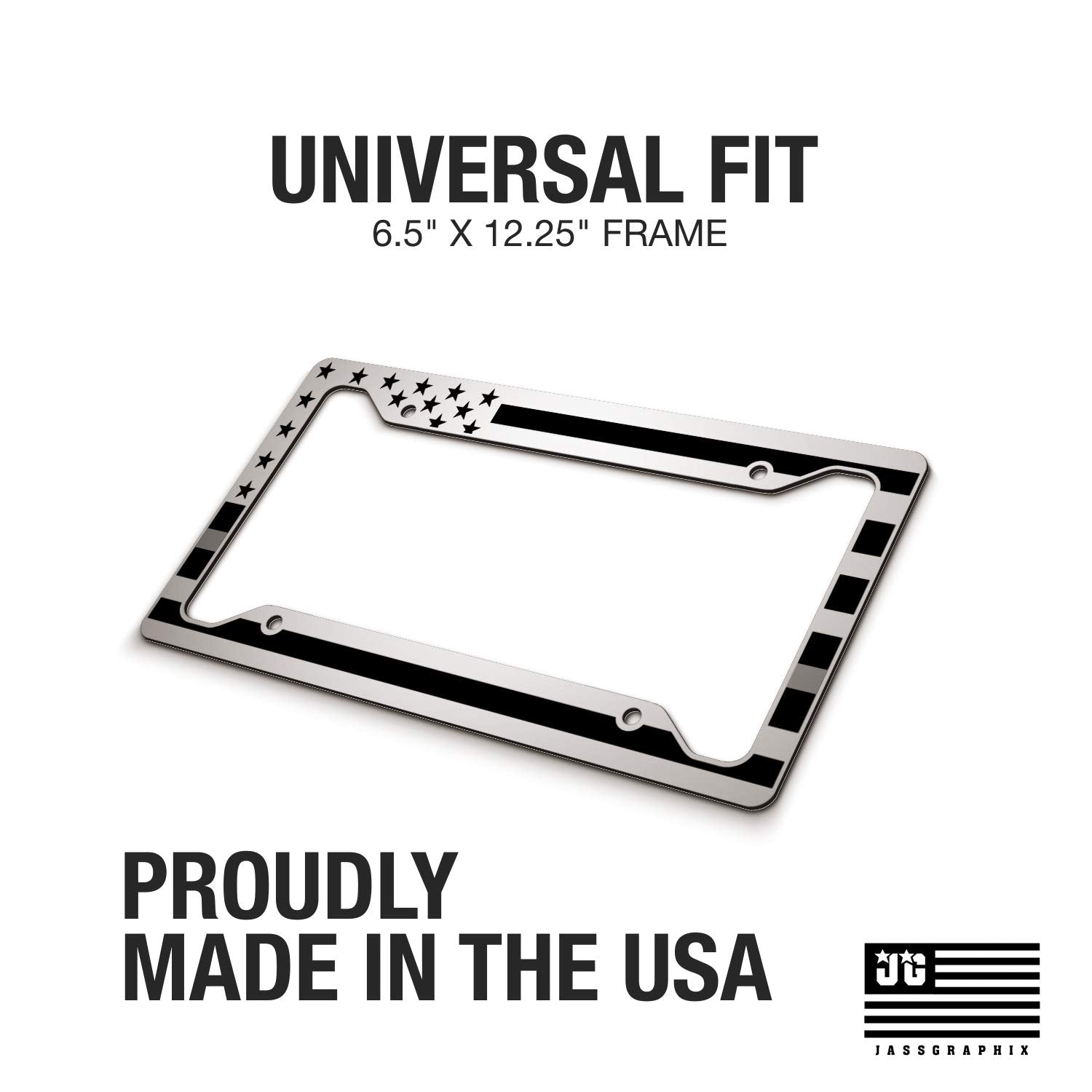 American Flag License Plate Frame - Thin Gray / Silver Line- Car Tag Frame -Gray On White Correctional Officers