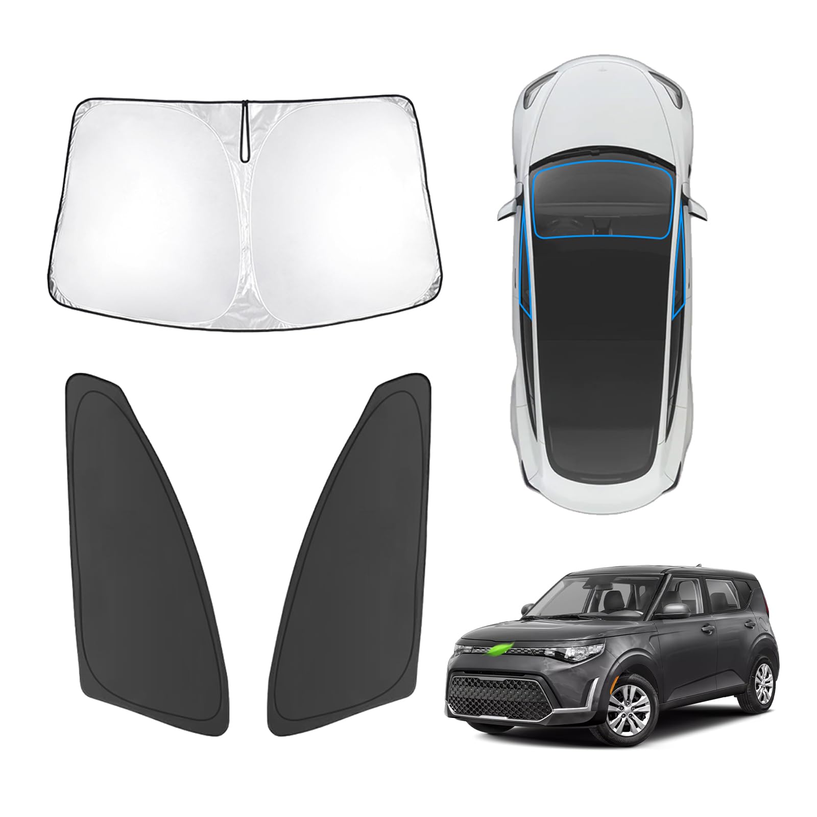 Karltys 3Pcs Windshield Sun Shade For 2020-2025 Kia Telluride, Thickened Front And Side Window Sunshade Custom Fit Telluride, Fo