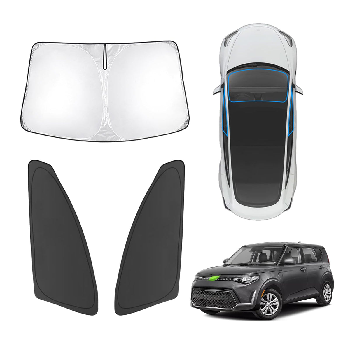Karltys 3Pcs Windshield Sun Shade For 2020-2025 Kia Soul, 210T Reflective Front And Side Window Sunshade Custom Fit Kia Soul, Fo