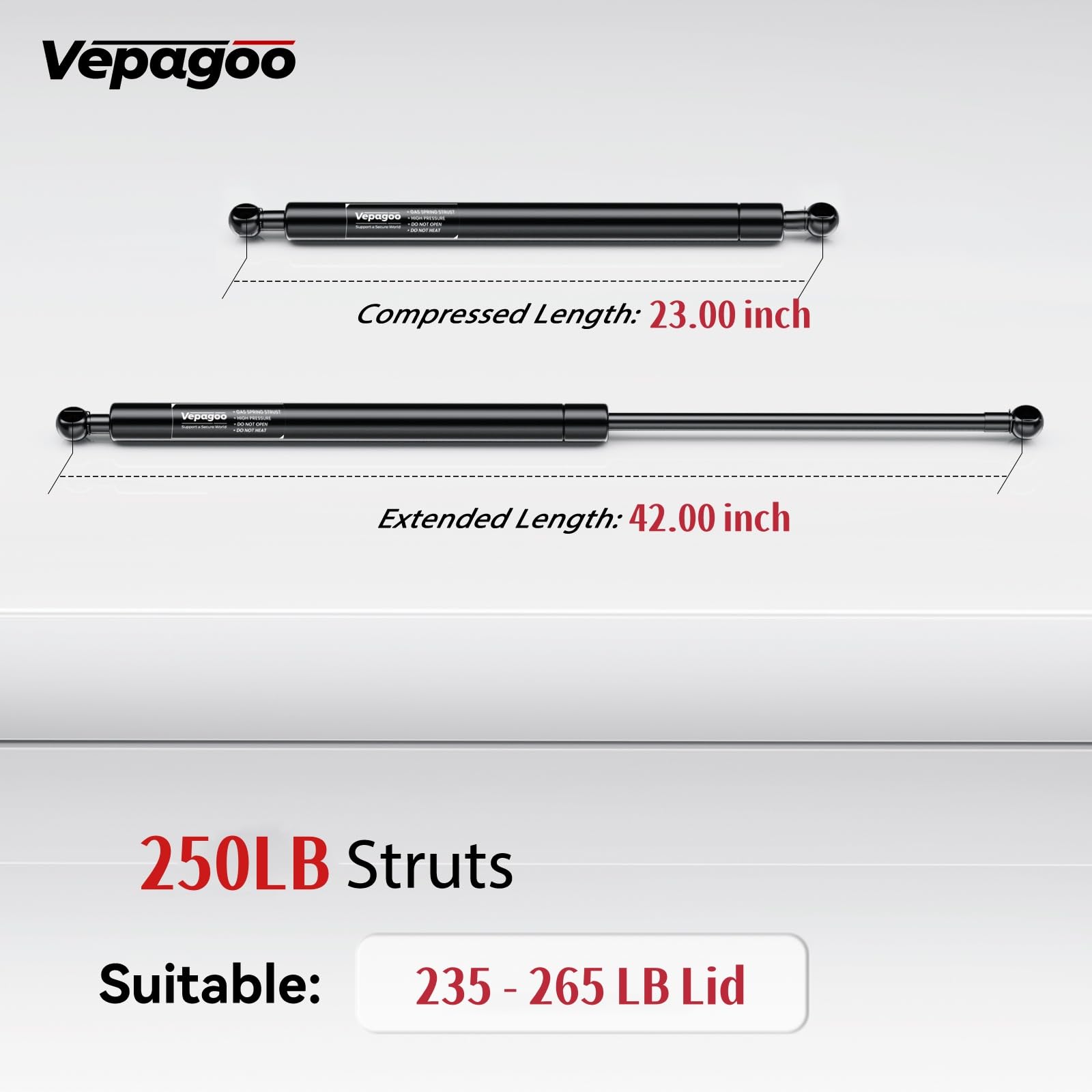 Vepagoo 42 Inch Gas Strut 250Lb/1112N Heavy Duty Lid Gas Struts Shock Lift Support Spring For Tonneau Cover Rv Kitchen Door Truc