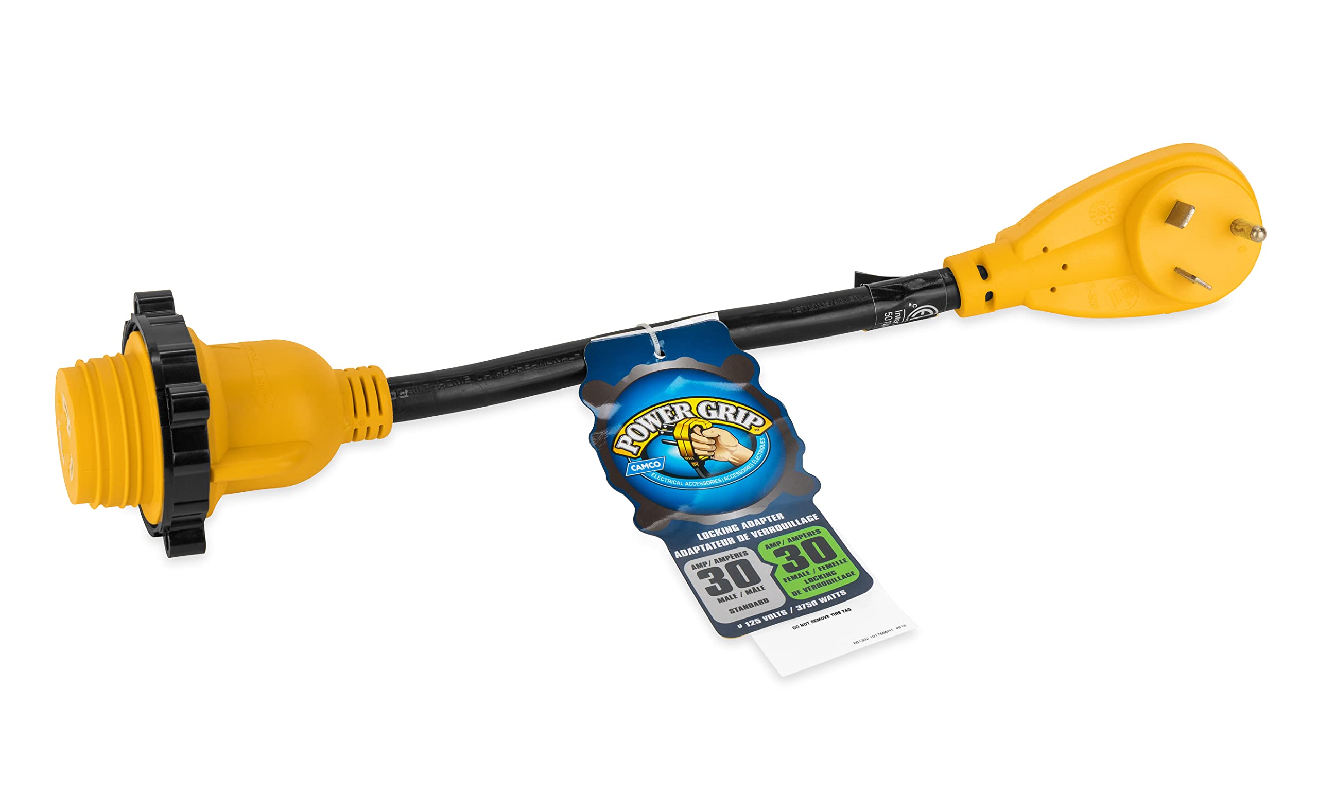 Camco 55512 Powergrip 18 30 Amp Male Standard/30 Amp Female Locking Adapter