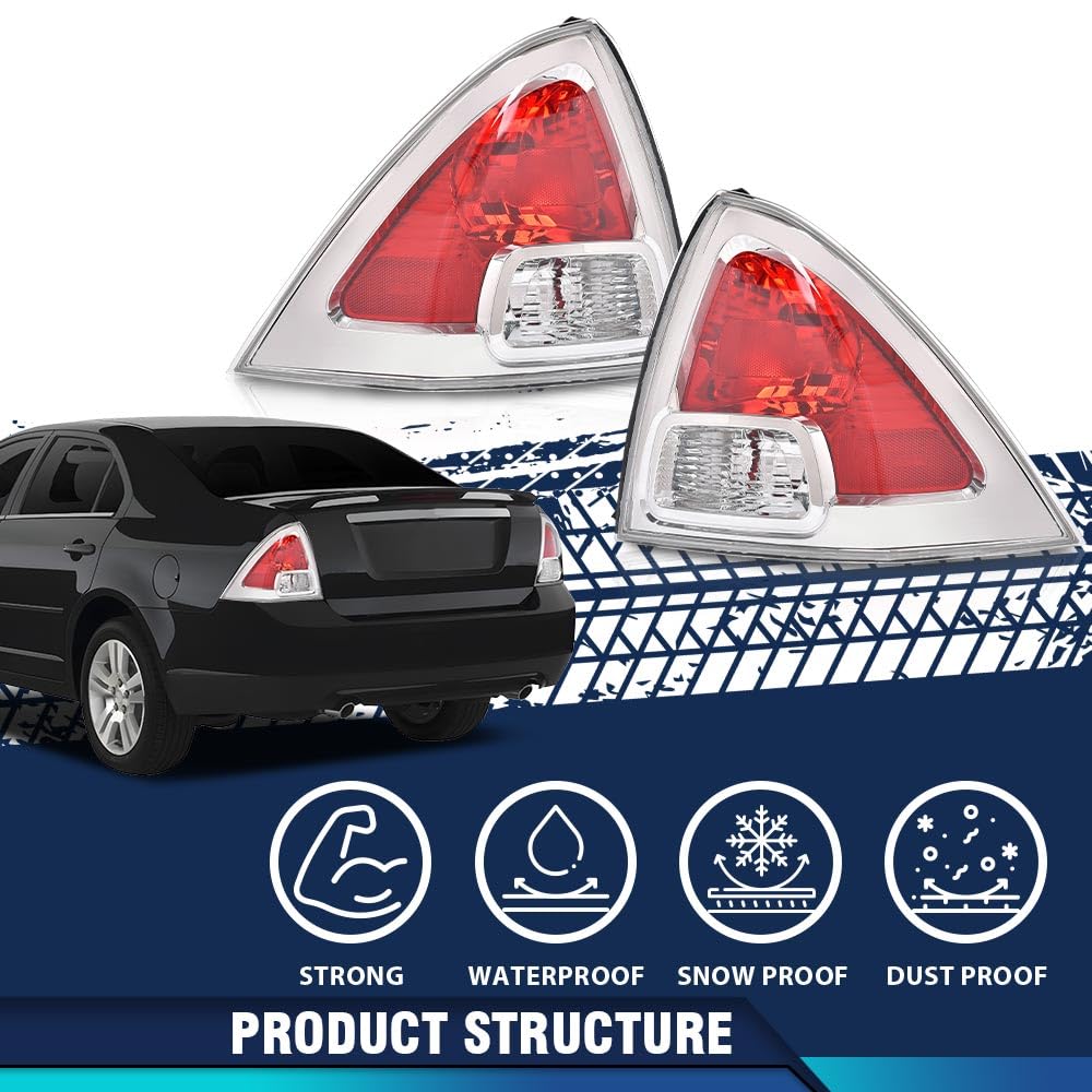 Pit66 Halogen Tail Lights Set W/O Bulbs Compatible With Ford Fusion (Submodel: S, Se, Sel) 2006-2009 Clear & Red Lens 2Pcs 6E5Z1