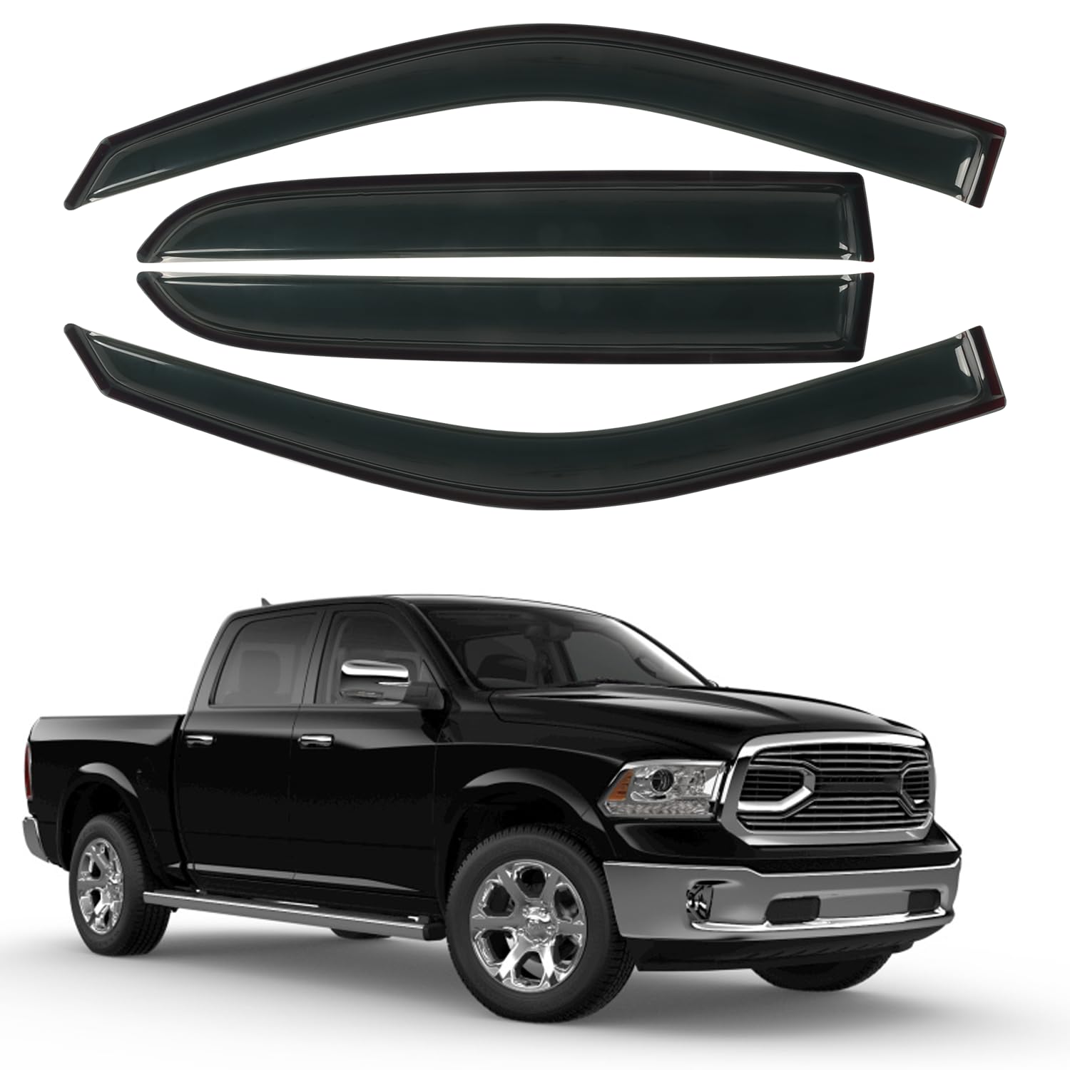 Window Visors Rain Guards Fit For 2009-2018 Dodge Ram 1500 Crew Cab, 10-24 Ram 2500/3500 Crew Cab & Mega Cab, 19-23 Ram 1500 Cla