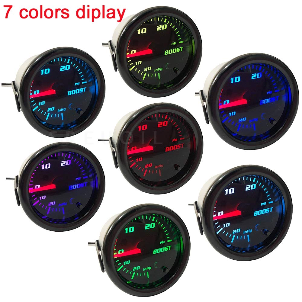 Black 52Mm 2'' Turbo Boost Gauge 0-30 Psi Pressure Vacuum Turbo Meter With 7 Color Tinted (Without Gauge Cup)
