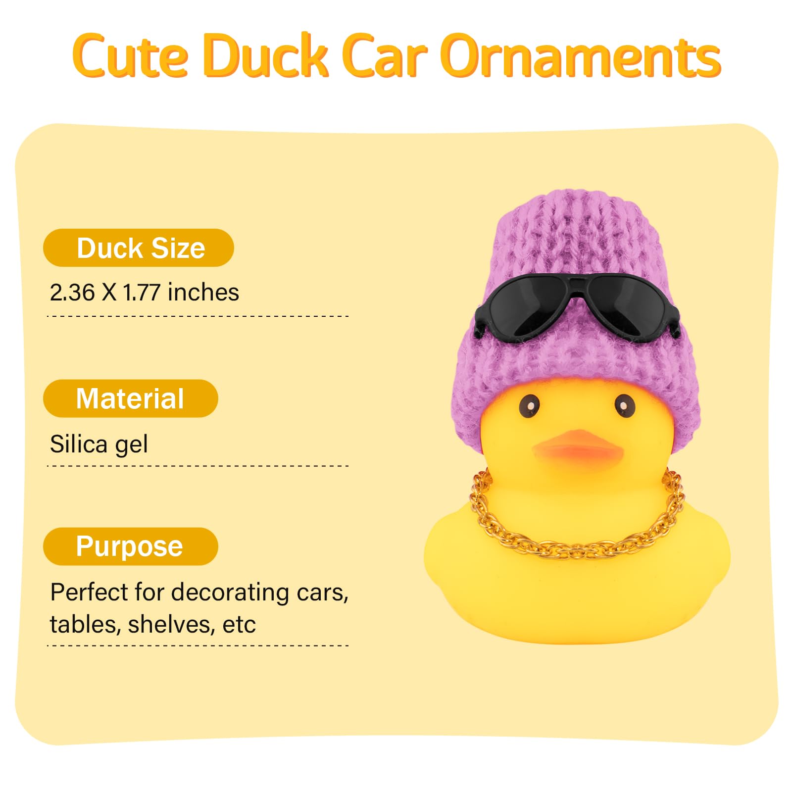 Wonuu Rubber Duck Car Ornaments 2Pcs Yellow Duck Car Dashboard Decoration With Mini Hat