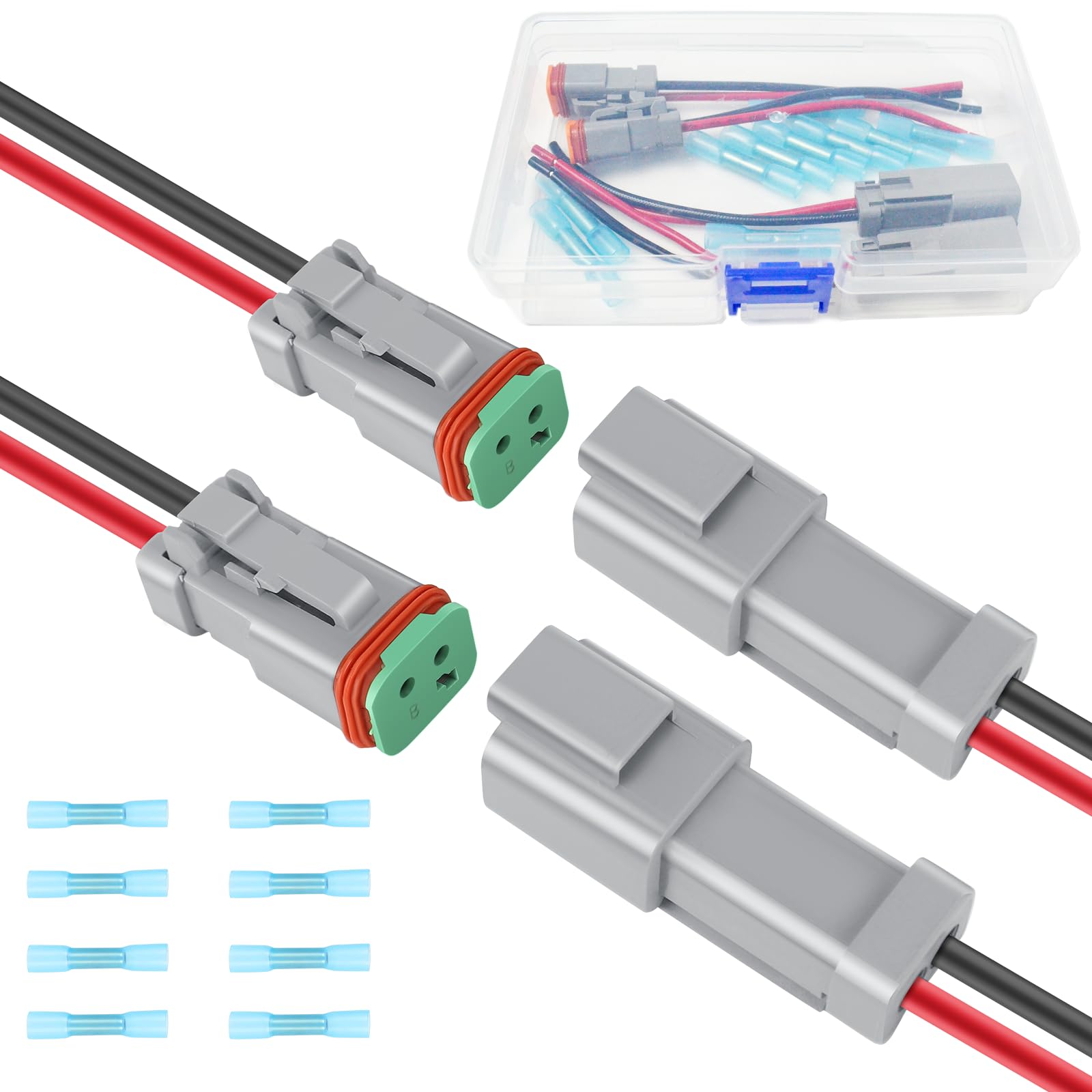 2 Kit Deutsch DT 2 pin Grey Male Female Wiring Harness Deutsch Pigtail 2 Wire Way Waterproof Automotive Electrical Connector 16 