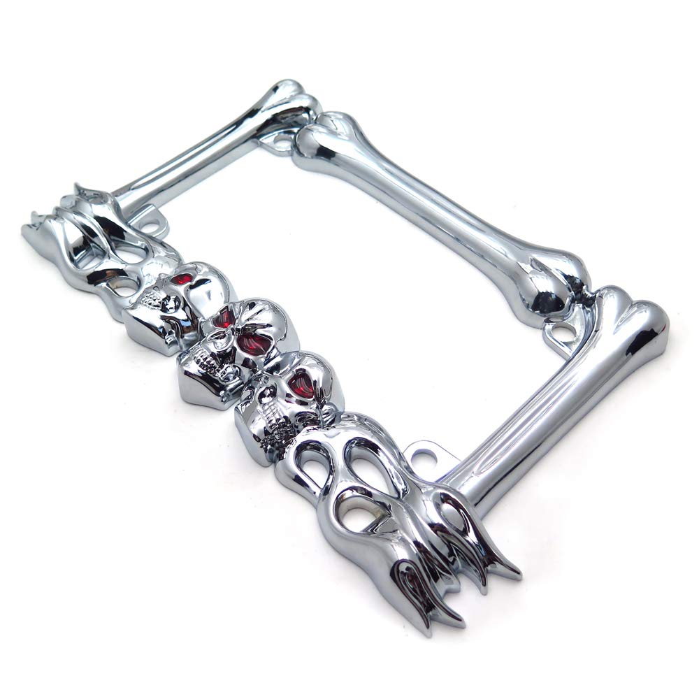 Httmt- Mt294-006-Cd- Cruiser Accessories Skull & Flame Motorcycle License Plate Frame (Chrome) Durable And Long Lasting.