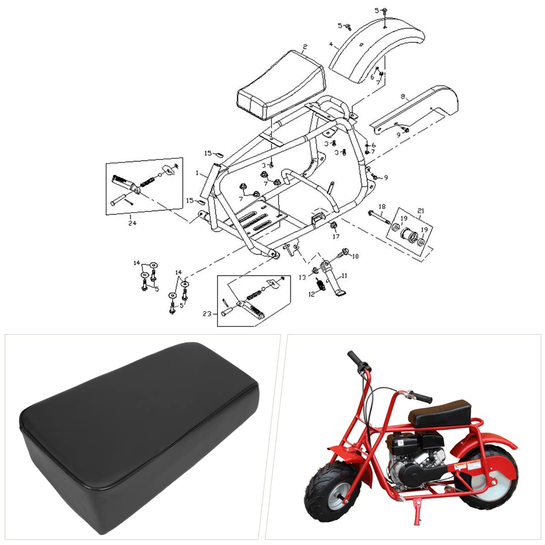 YOXUFA 12.5'' Mini Bike Seat for Coleman CT100U Predator 79cc 97cc 100cc 2.5hp 3.0HP Powersports Parts Black