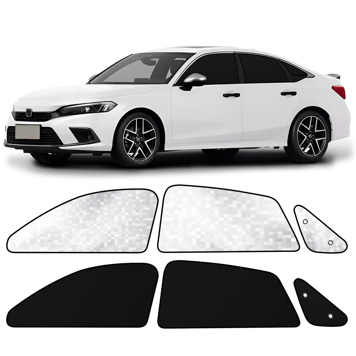 Zatooto Car Window Shades For Honda Civic 2017-Present, Side Window Sun Shade With Double Layer Reversible, Black For Blackout P