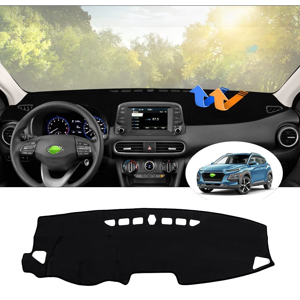 Autorder Dashboard Cover Mat For Hyundai Kona 2018-2021 2022 2023 Accessories Dash Cover Flannel Dash Mat Sunshade Glare Uv Rays Protector (Without Hud)