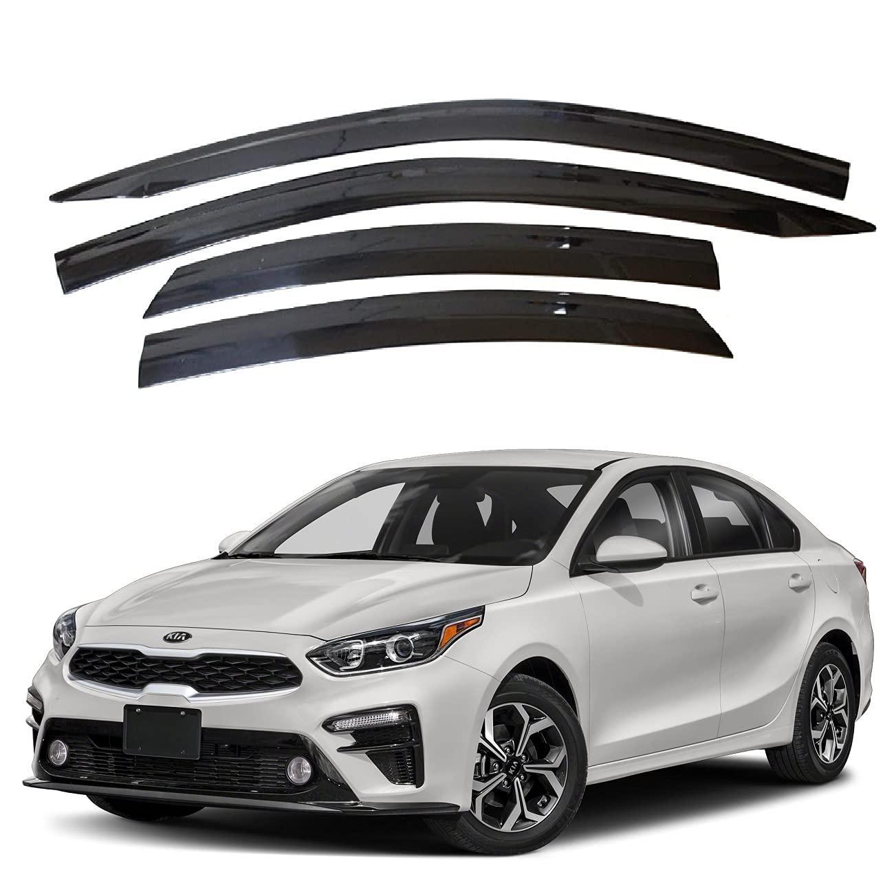Autoclover Dark Smoked Side Window Vent Visor 4 Piece Set For Kia Forte 2019 2020 2021 2022 2023 Safe Rain Out-Channel Guard Def