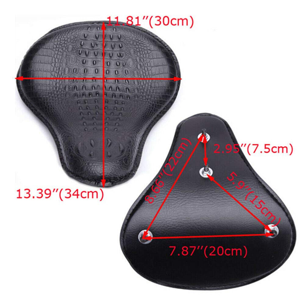 13'' Black Crocodile Skin Motorcycle Leather Driver Seat Cushion for Harley Davidson Sportster Chopper Bobber (Black-Crocodile)