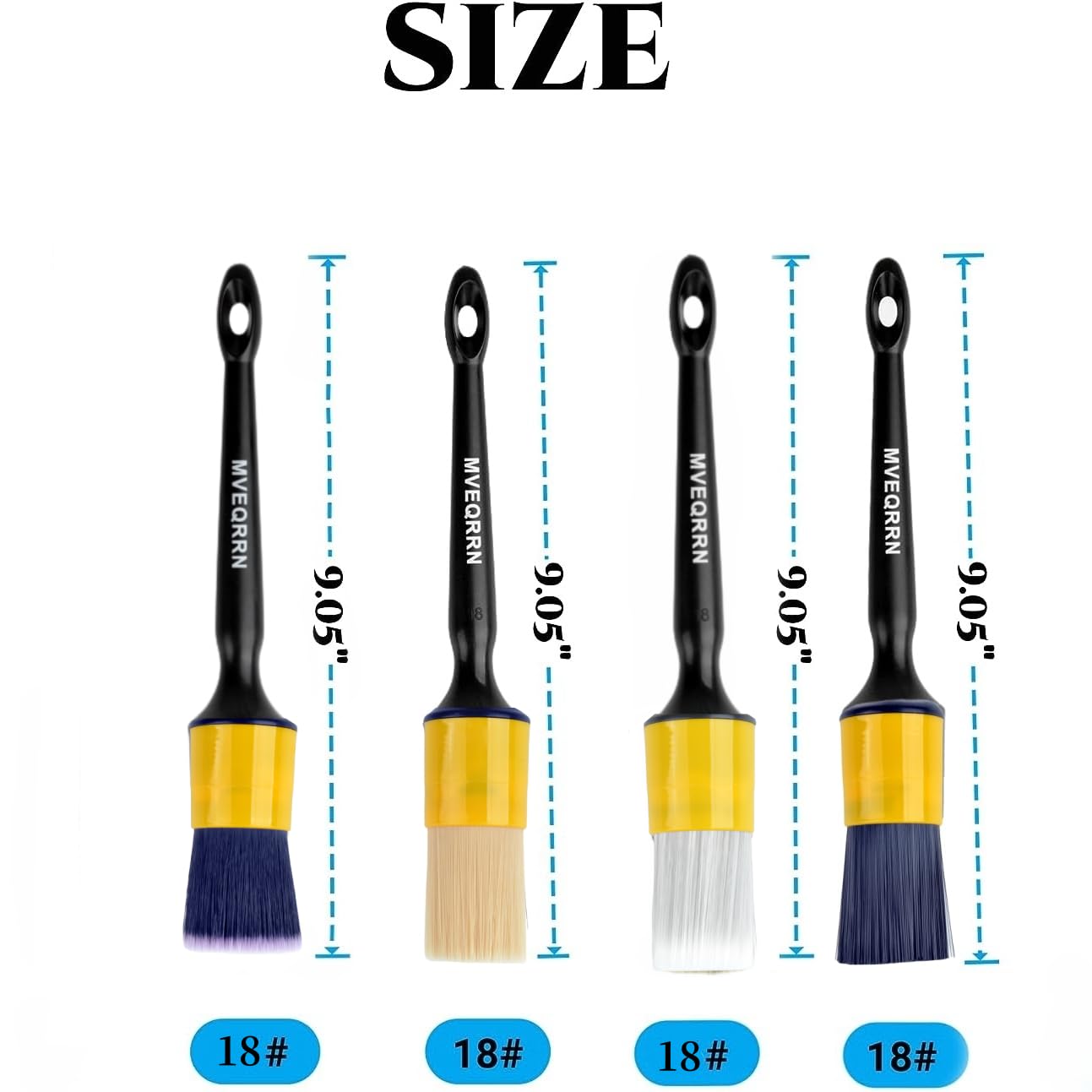 Mveqrrn 4Pcs Car Detailing Brush Set, Boars Hair, Ultra Soft, No Scratch, Interior & Exterior, Includes 4 Different Brushes, Erg