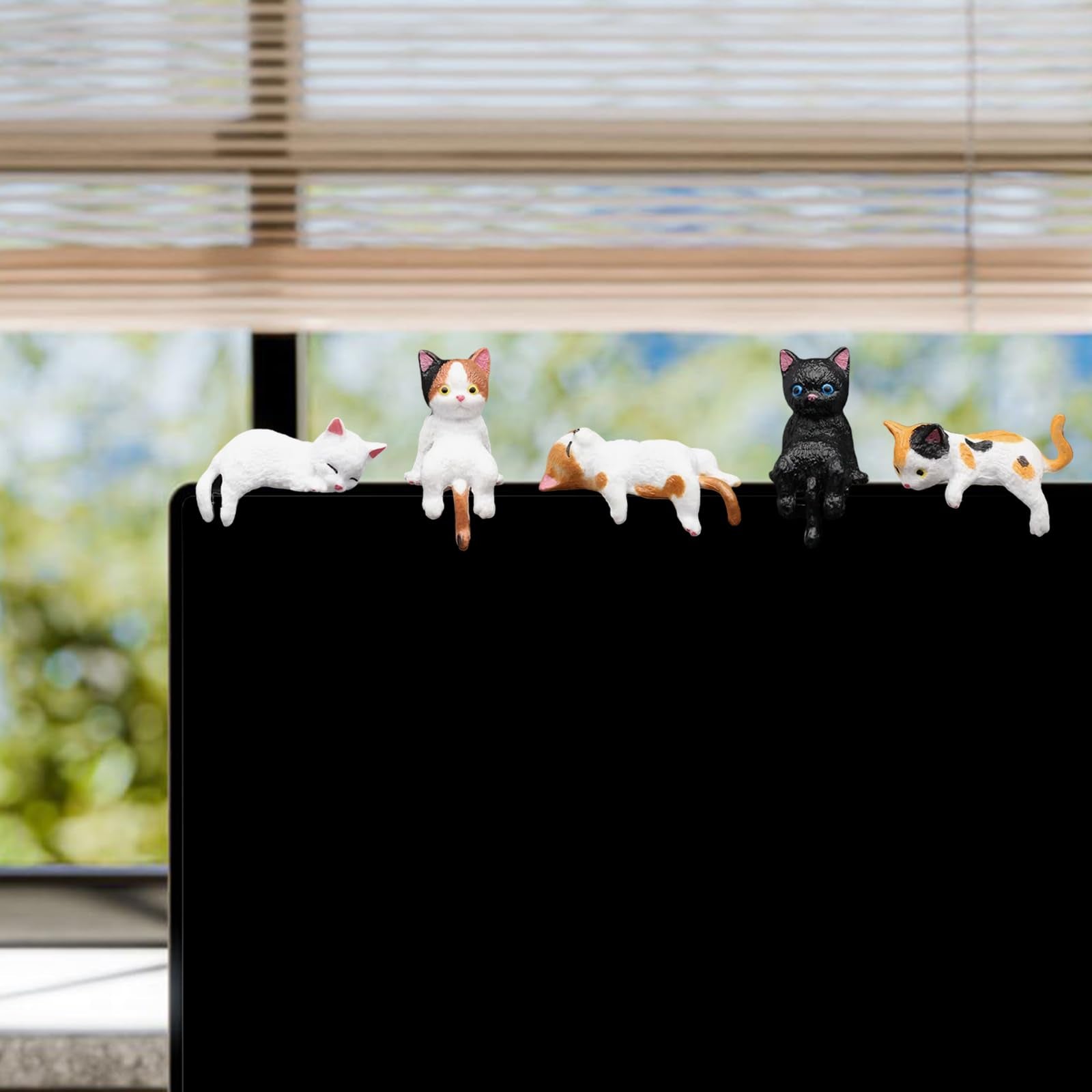 Cat Car Dashboard Decor Rear View Mirror Accessories, Set of 6 Mini Cats Cute Car Decorations Interior, Computer Monitor Figurin