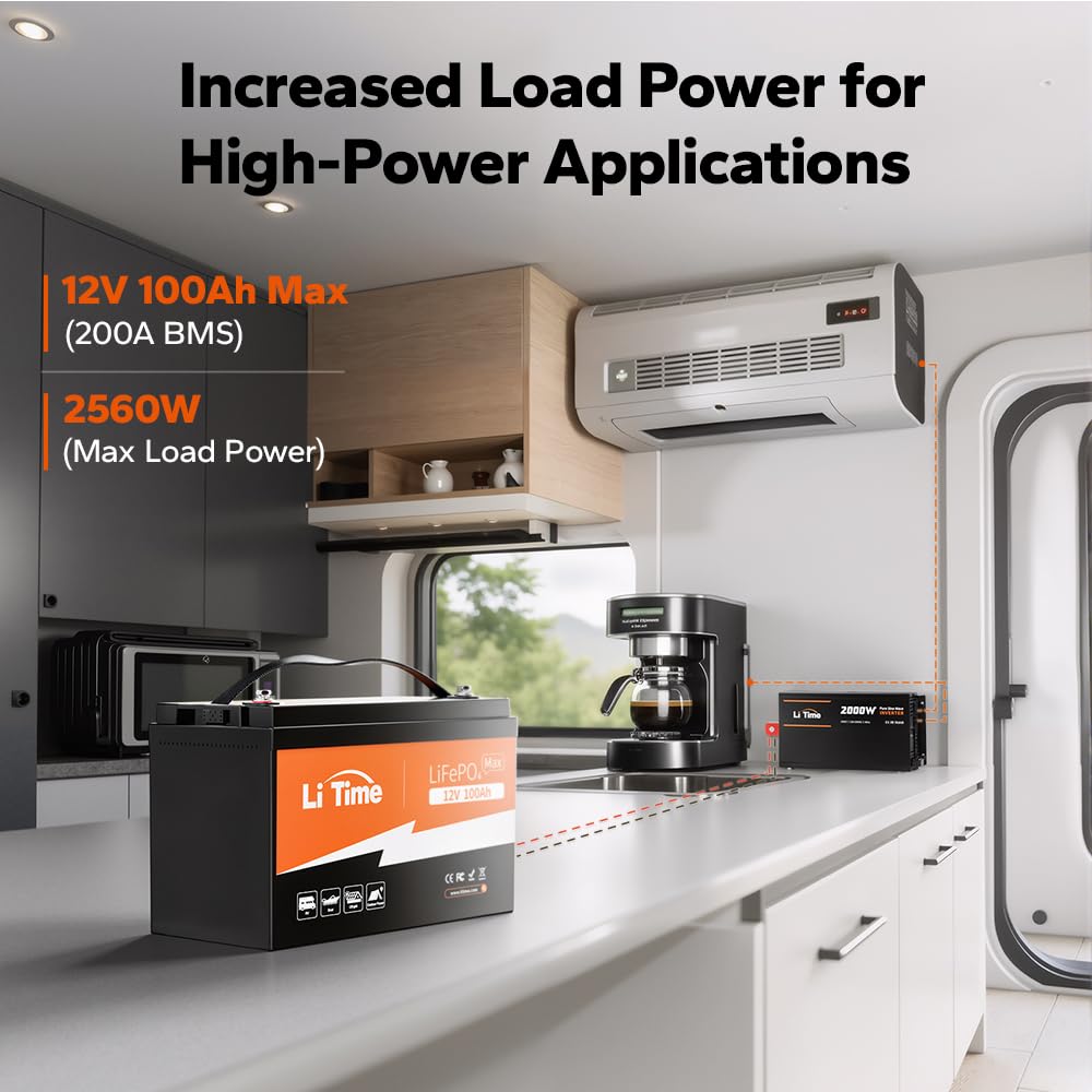 Litime 12V 100Ah Lithium Battery, Up To 15000 Cycles Lifepo4 Battery, Perfect For Rv, Marine/Trolling Motors, Home Energy Storag