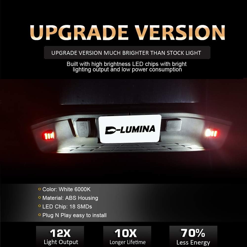 D-Lumina Red Oled Neon Tube Chrome Led License Plate Light Assembly Fit Chevy Silverado Gmc Sierra 1500 2500 3500 Suburban Tahoe Yukon Xl Cadillac Escalade Ext, Rear Tag Lamp 6000K White 2-Pieces