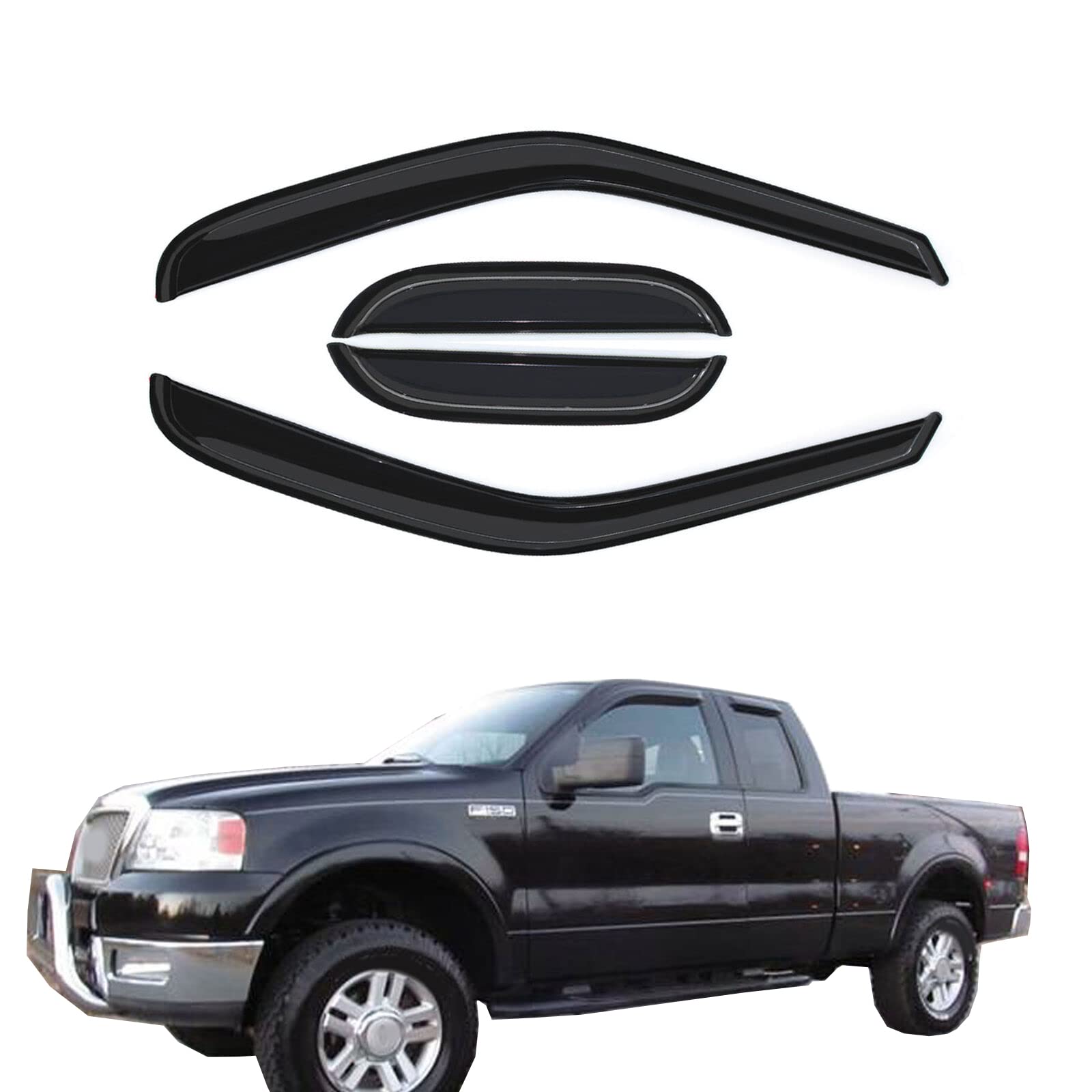 Gldifa Wind Deflector Compatible With 1997-2003 Ford F150 97-99 F250 Light Duty Super/Extended Cab Sun Rain Guards Window Visors