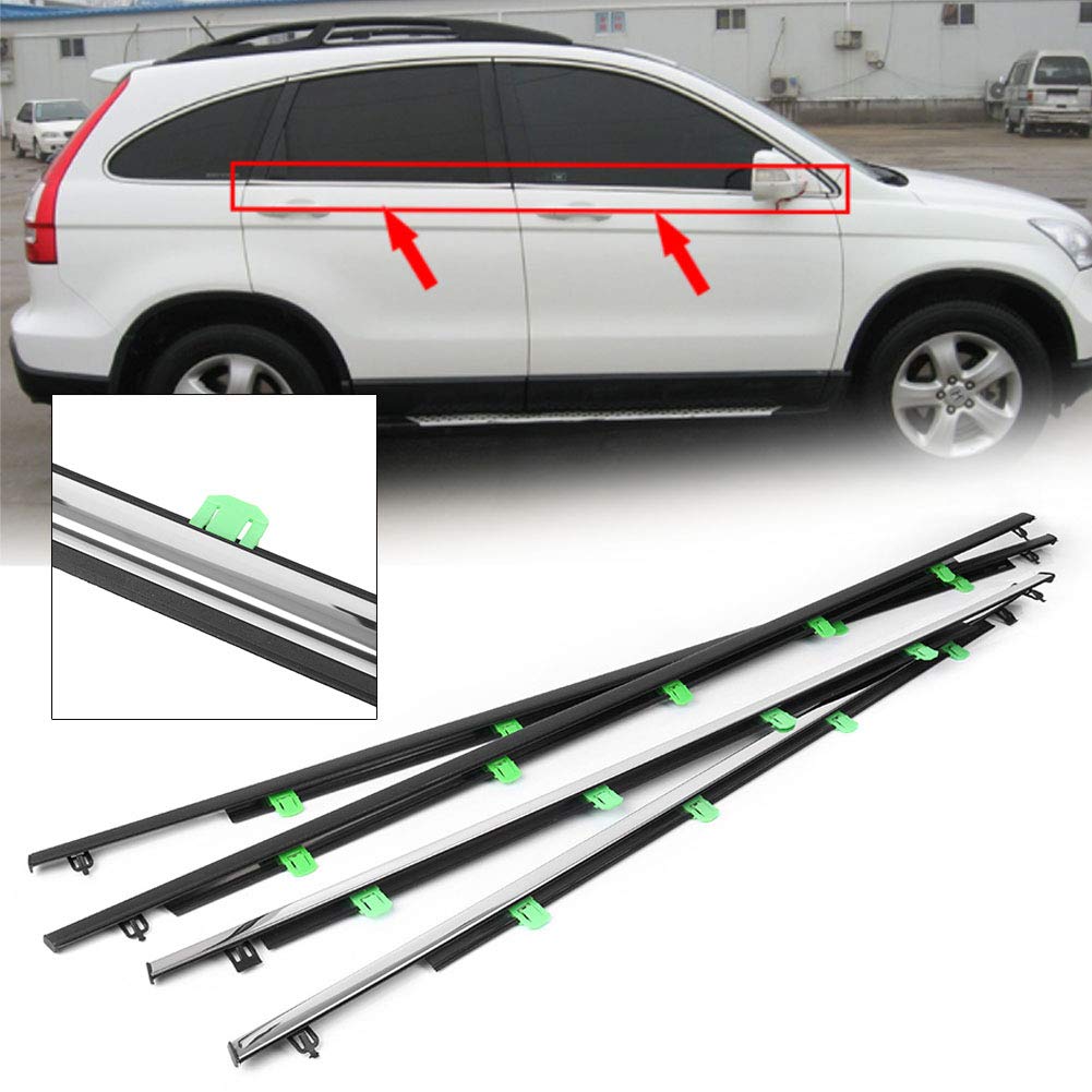 Newsmarts 4Pcs Window Molding Trim For Honda Cr-V/Crv 2007-2011,Chrome Outer Door Weatherstrip Window Seal Belt,Replace#72410-Swa-A01 72450-Swa-A01 72910-Swa-A01 72950-Swa-A01