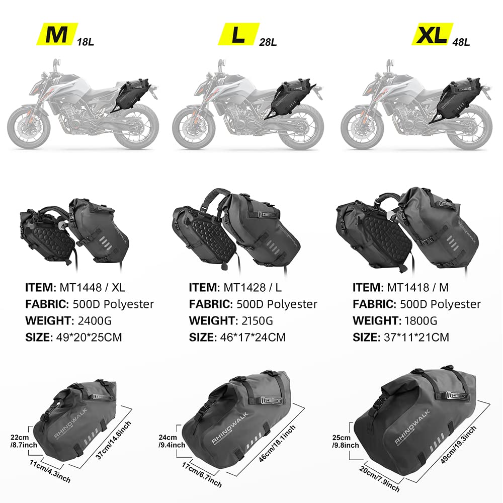 Rhinowalk Motorcycle Saddle Bags Waterproof Anti-Vibration Motor Side Bags Shoulder Bag Motorbike Panniers 28L(14L*2) For Most Adventure And Sport Motorcycle Racks, 1 Pair