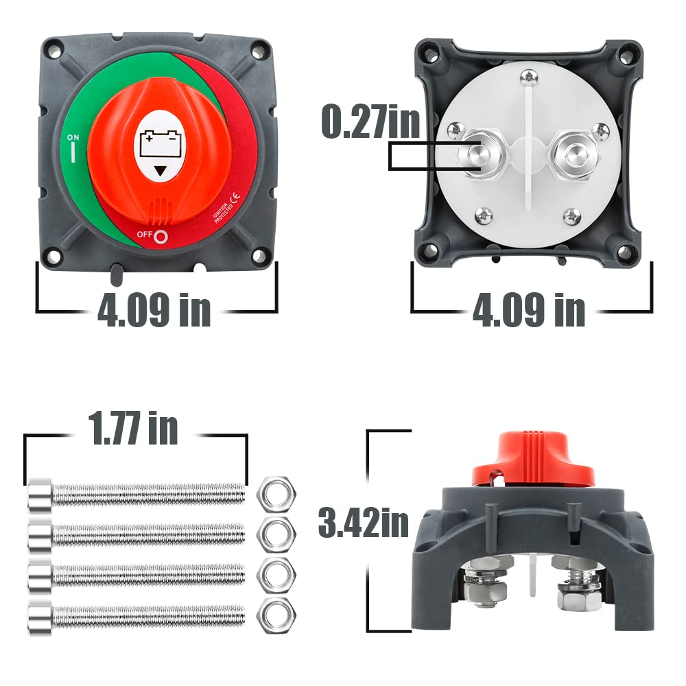 DIKJAK 600A Heavy Duty Battery Disconnect Switch, 12-48V Battery Cut Off Switch with Installation Accessories, Kill Switch Batte