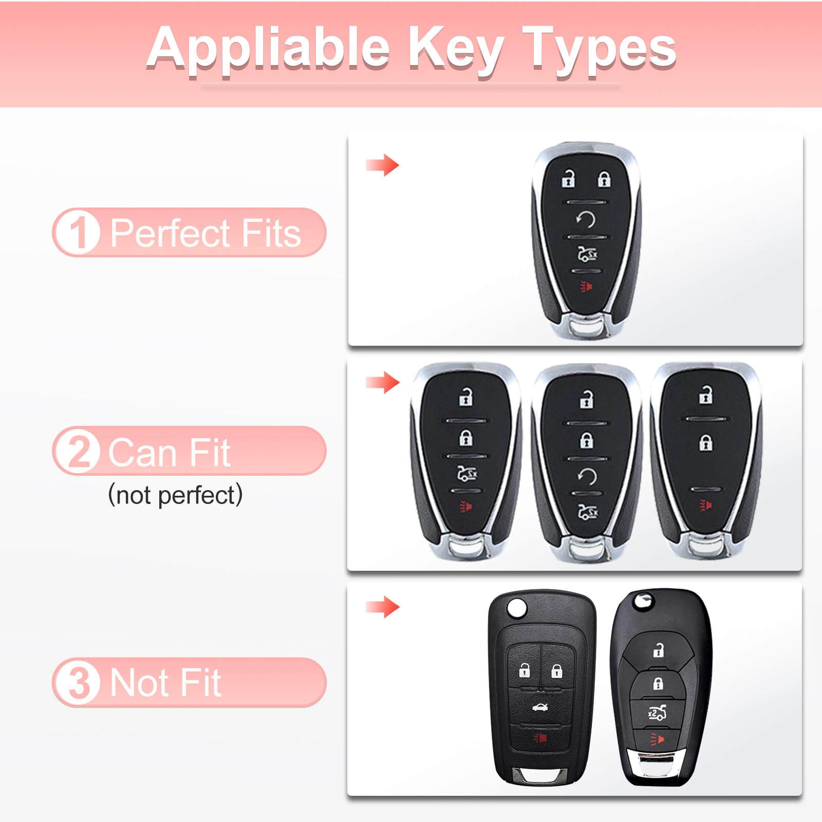 Pangpai Pink Key Fob Cover for Chevy, Soft TPU Key Case Protection with Bling Keychain Fit for Chevrolet Equinox Malibu Camaro T