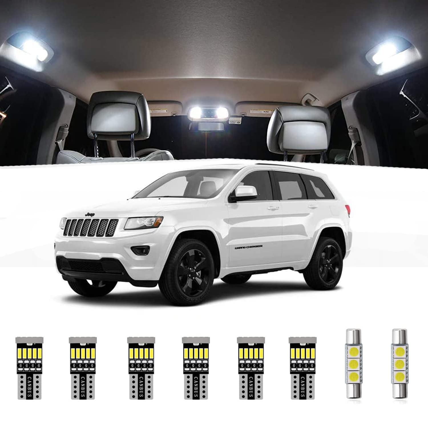 AWALITED 15pcs Interior LED Lights Kit Super Bright Map Dome Bulbs for 2011-2018 2019 2020 Jeep Grand Cherokee all models