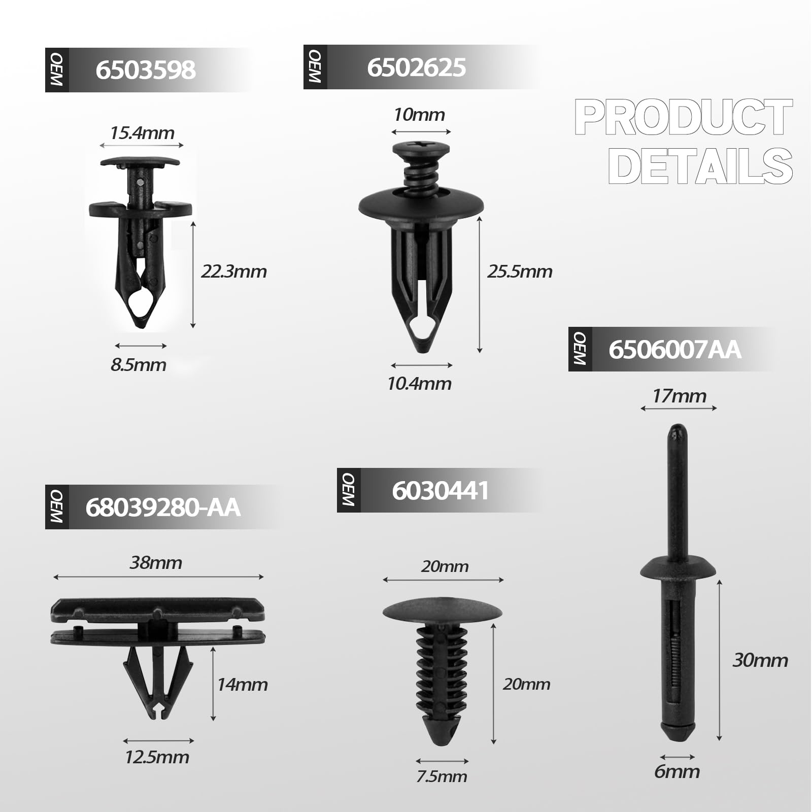 UNIGT 6 in 1 Bumper Retainer Clips with Fastener Remover Compatible with Jeep Wrangler Chrysler Dodge Ram Plastic Rivets Replace