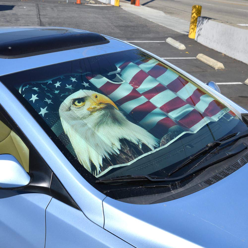 Bdk Usa Patriotic American Flag Sun Visor For Car Windshield Cover - Bald Eagle Truck Window Shade 4Th Of July Car Flag Sun Viso