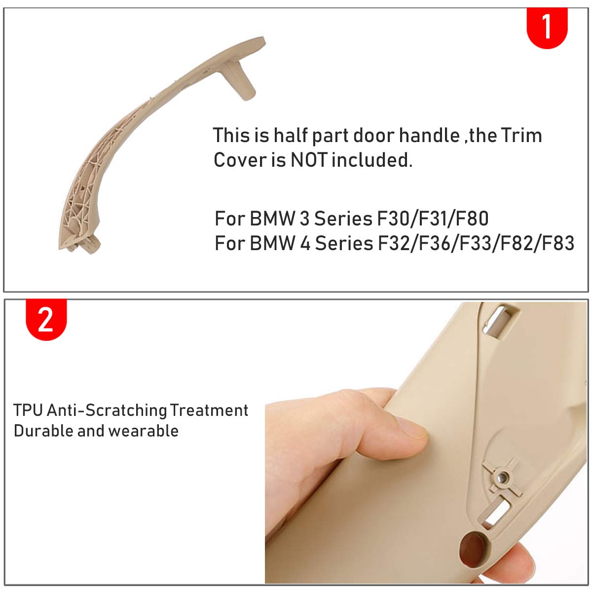 Jaronx For Bmw 3/4 Series Door Handle, Inner Door Supprot Handle Pull Strap Grab Cover Passenger Side Right Front Door Armrest B