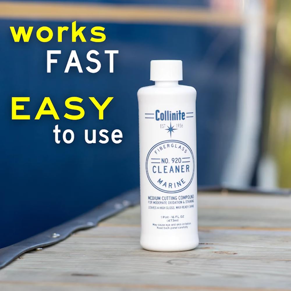 Collinite 920 Fiberglass Cleaner and 885 Paste Wax Combo Water Spot & Oxidation Remover Preps Surface Fast for Wax Protection.
