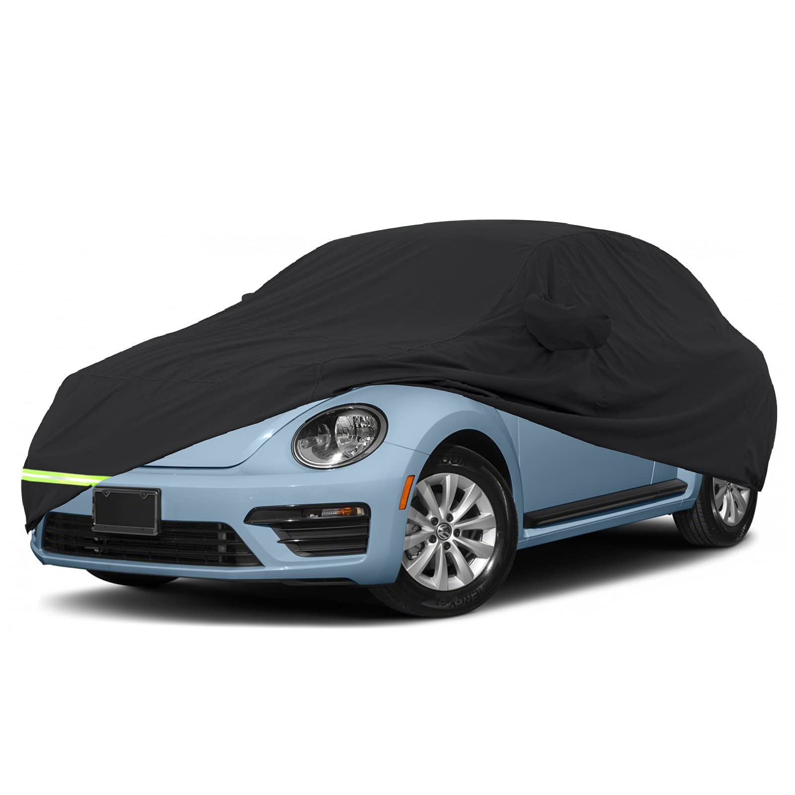 Yixin Waterproof Car Covers For 1998-2024 Volkswagen New Beetle 190T Covers Customer Fit 100% Waterproof Windproof Strap & Double Door Zipper Up To 170” L (Black)