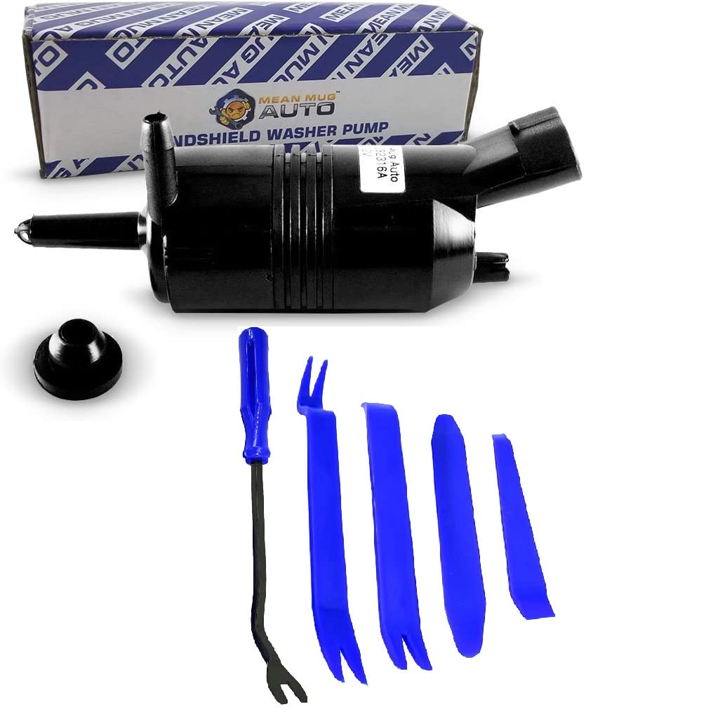 Mean Mug Auto 16212-31620A Front Windshield Washer Pump With 5 Pcs Auto Trim Removal Set - Compatible With Chevy, Gmc, Buick, Pontiac, Oldsmobile - Replaces Oem #: 22127652, 22127653, 89025062