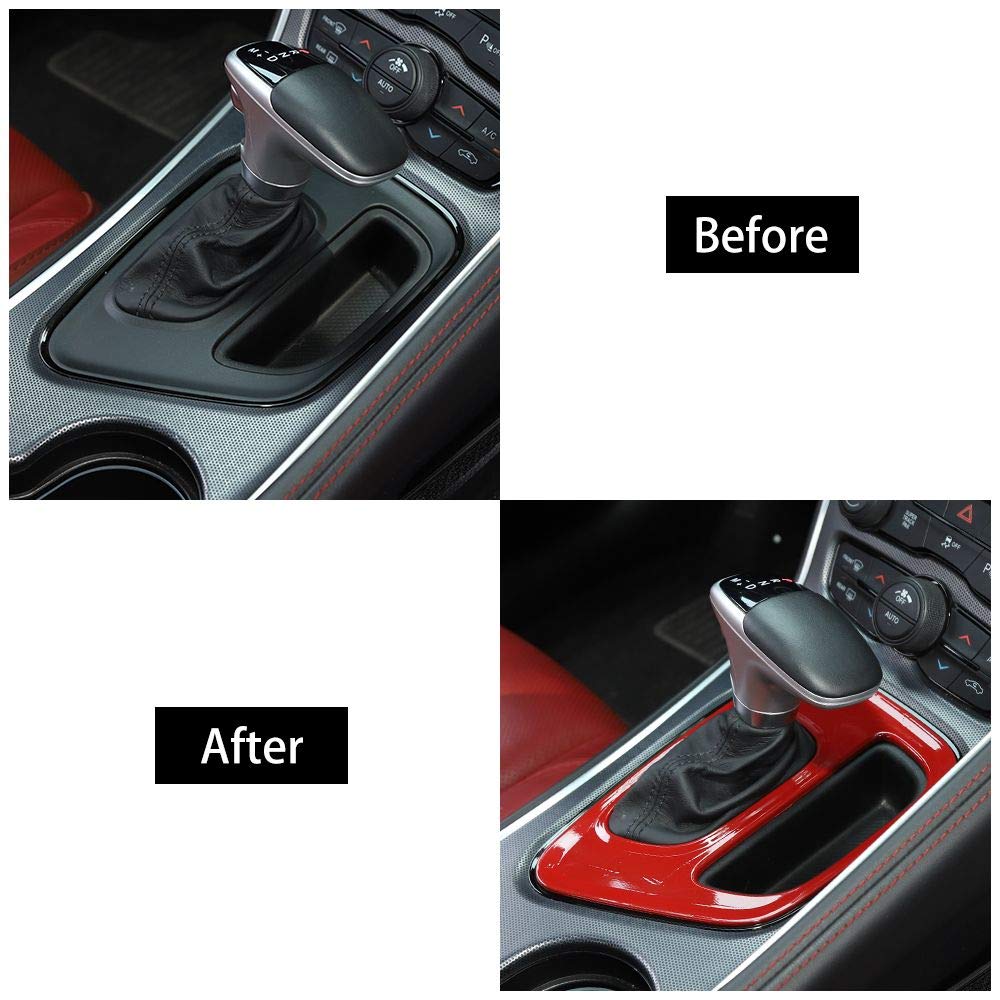 Voodonala For Challenger Gear Shift Panel Covers Decoration Trim Accessories For Dodge Challenger 2015-2022 (Red)