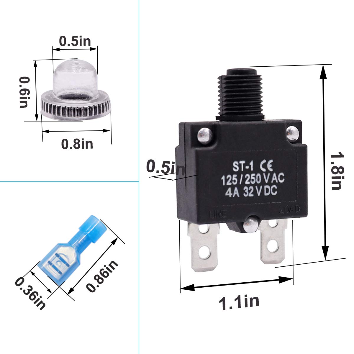 mxuteuk 5Pcs 4Amp Circuit Breakers Push Button Manual Reset 125/250V AC 32V DC,Overload Protector Switch Thermal Circuit Breaker