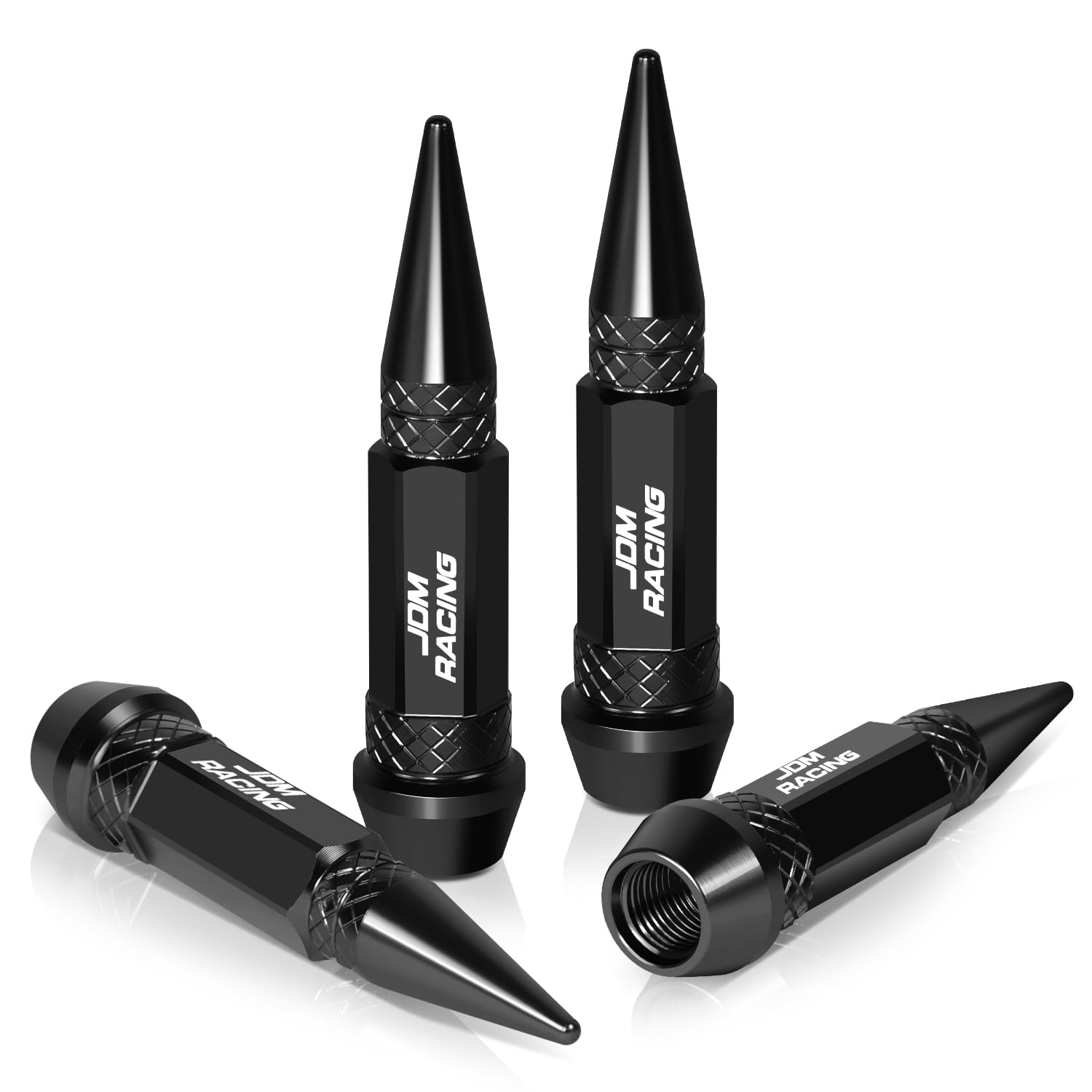 Auto Dynasty 60Mm Anodized Aluminum Valve Stem Caps, Spiked Head Design Car Accessories, Universal Fit For Most Vehicles, Black
