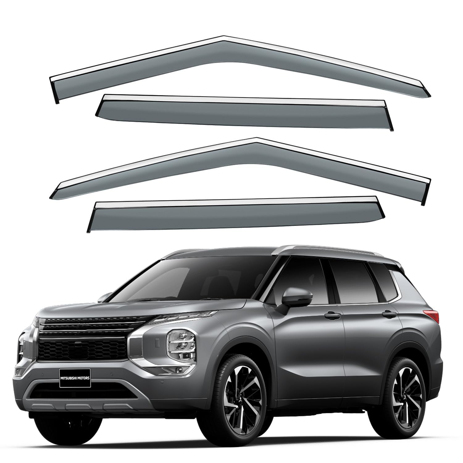 Vesul Compatible with Mitsubishi Outlander 2022-2025 Rain Guards Wind Deflectors Anti-Rain Window Visors with Stainless Steel Tr