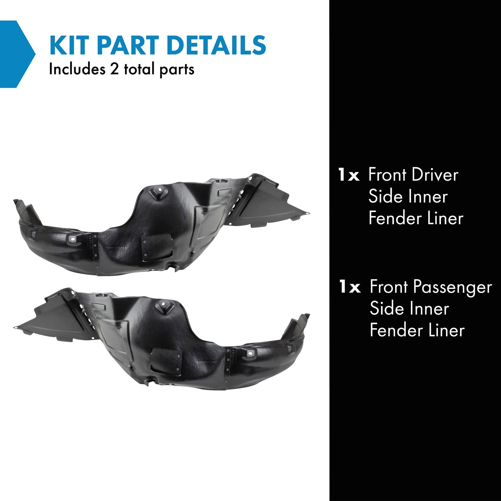 Trq Front Inner Fender Liner Set Compatible With 2011-2015 Hyundai Sonata Hy1248127 Hy1249127