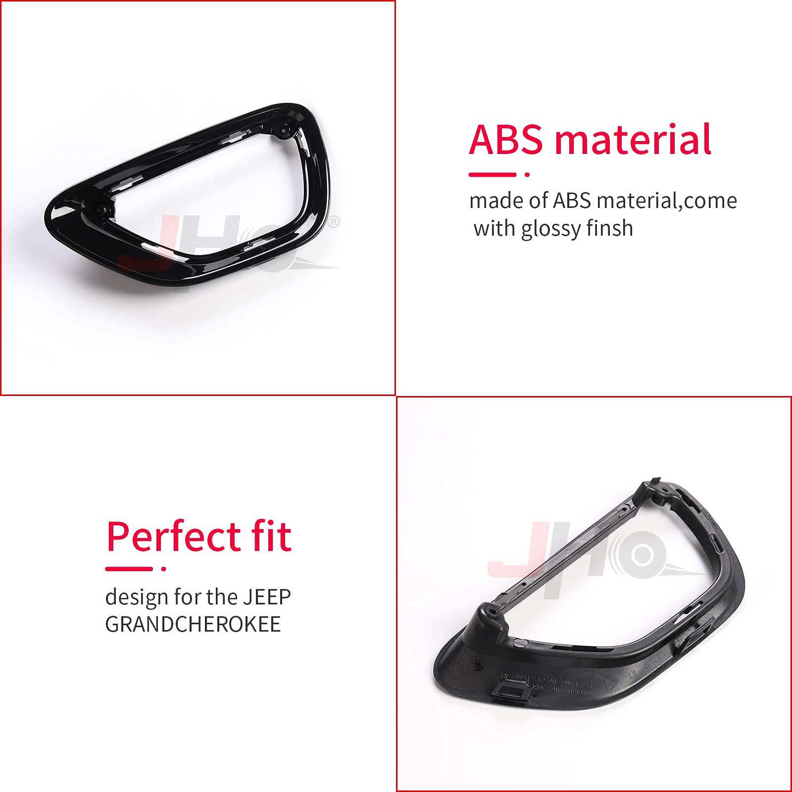 Jho Car Front Fog Lights Cover Trim Fog Lamp Frame Replace For Jeep Grand Cherokee 2014-2016 2015 Limited Accessories(Black)
