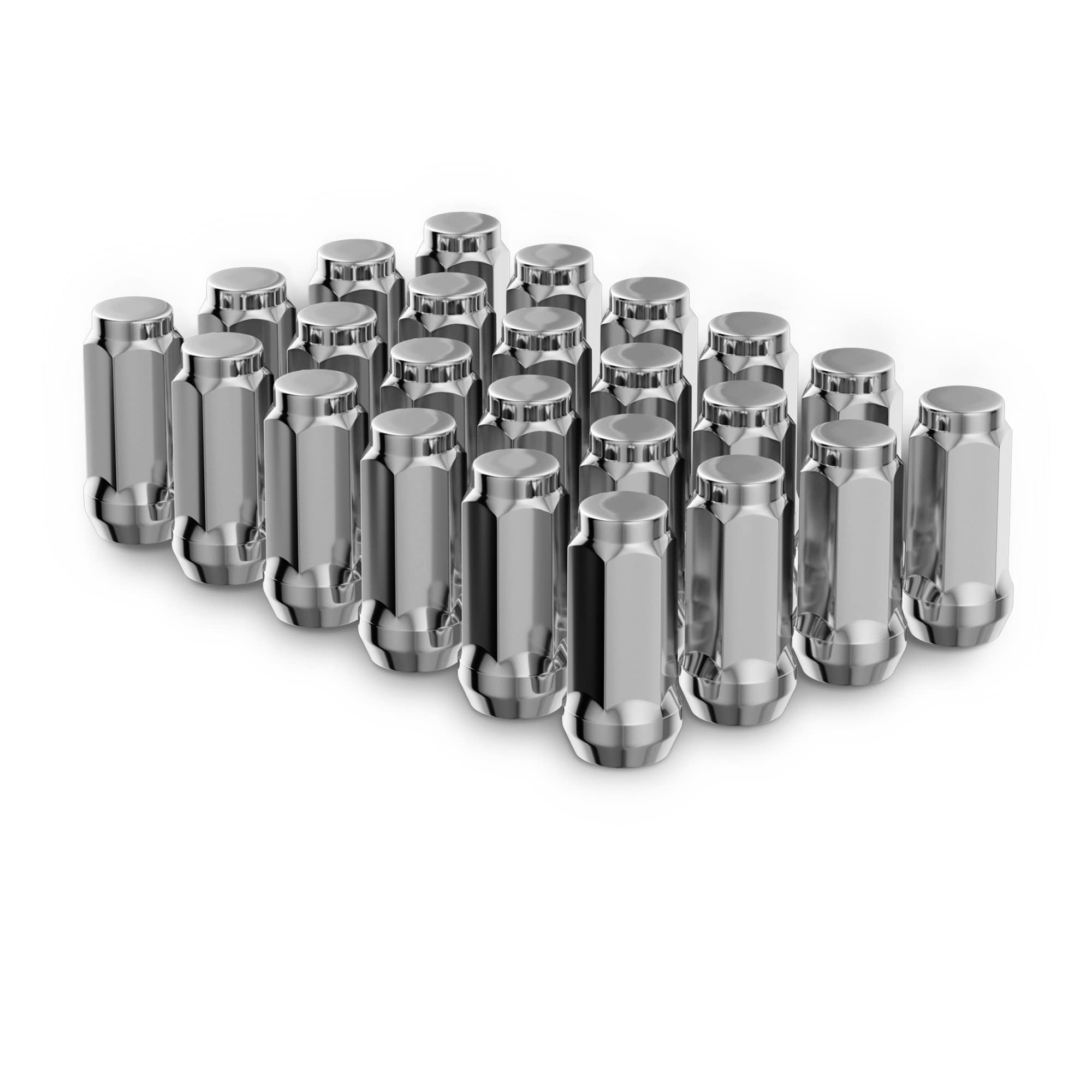 24pcs M14x1.5 Lug Nuts for Silverado Suburban Sierra 1500 Tahoe Yukon Escalade ESV, 1.78 inch Closed End Bulge Acorn Chrome Lug Nuts Replacement 19mm Hex One-Piece Wheel Lug Nut -Like New