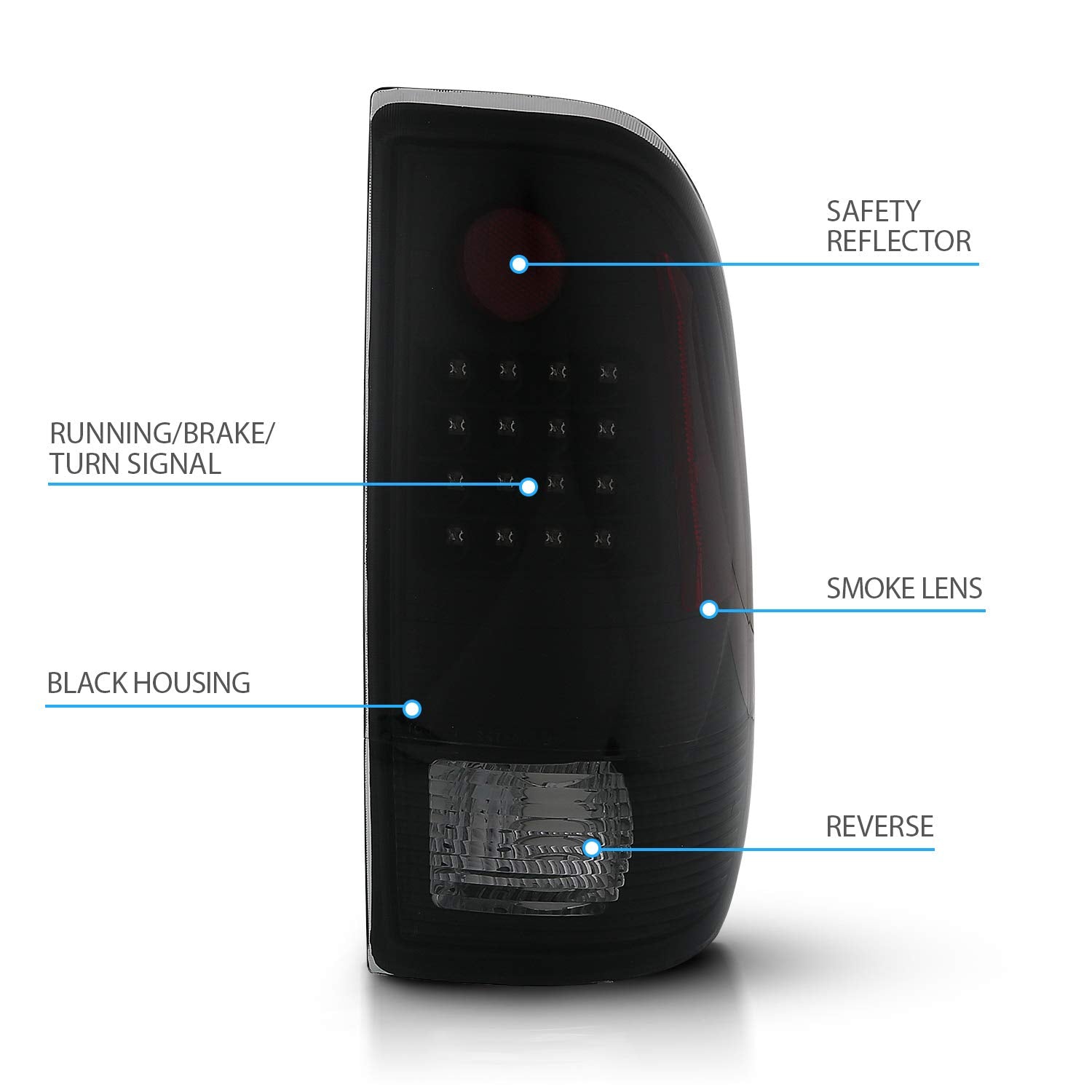 Amerilite Dark Smoke Replacement Led Brake Turn Signal Tail Lights Pair For 97-03 Ford F150 / 99-07 F250 F350 - Driver And Passenger Set