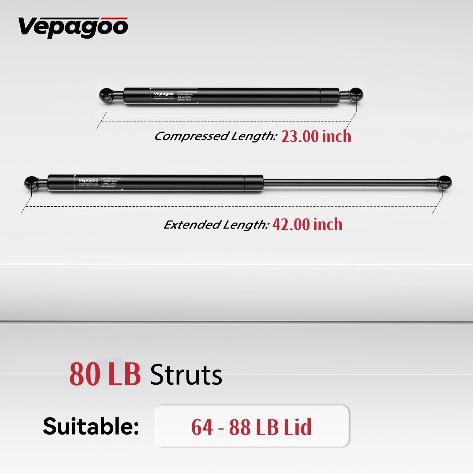 Vepagoo 42 Inch Gas Strut 80Lb/356N Heavy Duty Lid Gas Struts Shock Lift Support Spring For Tonneau Cover Rv Kitchen Door Truck